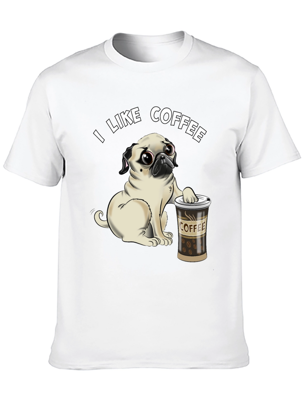 Pug I Like Coffee Black T-Shirt