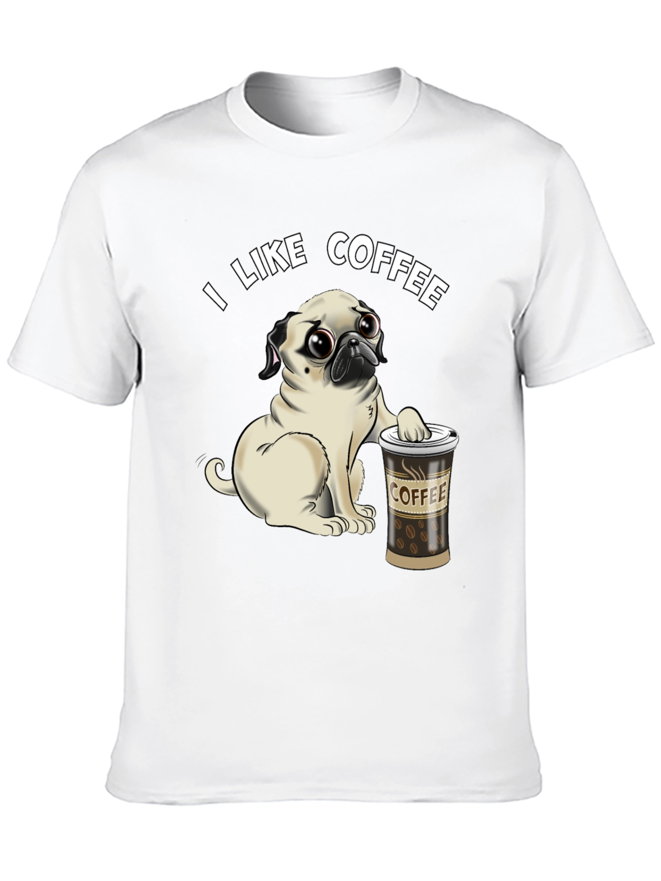 Pug I Like Coffee Black T-Shirt
