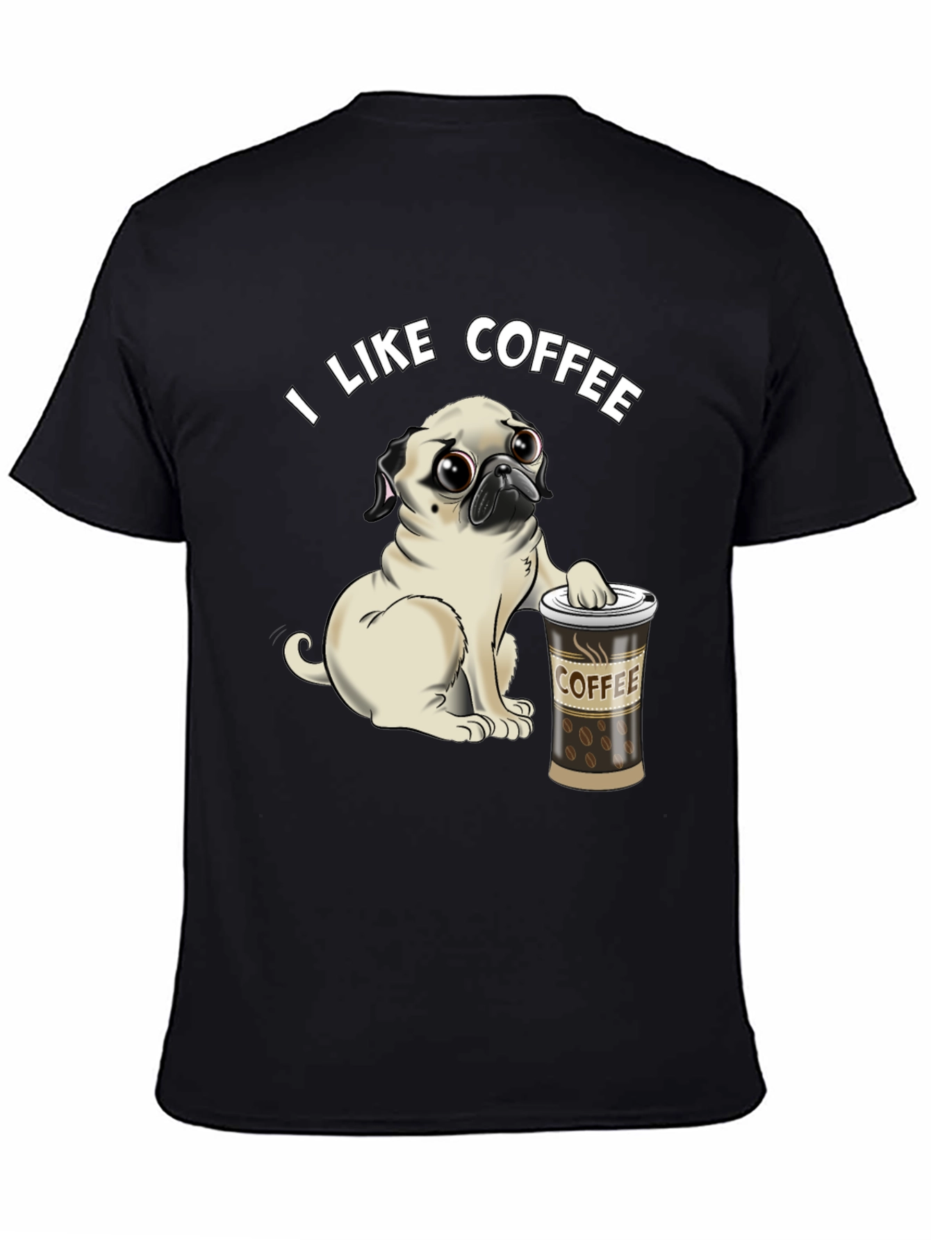 Pug I Like Coffee Black T-Shirt