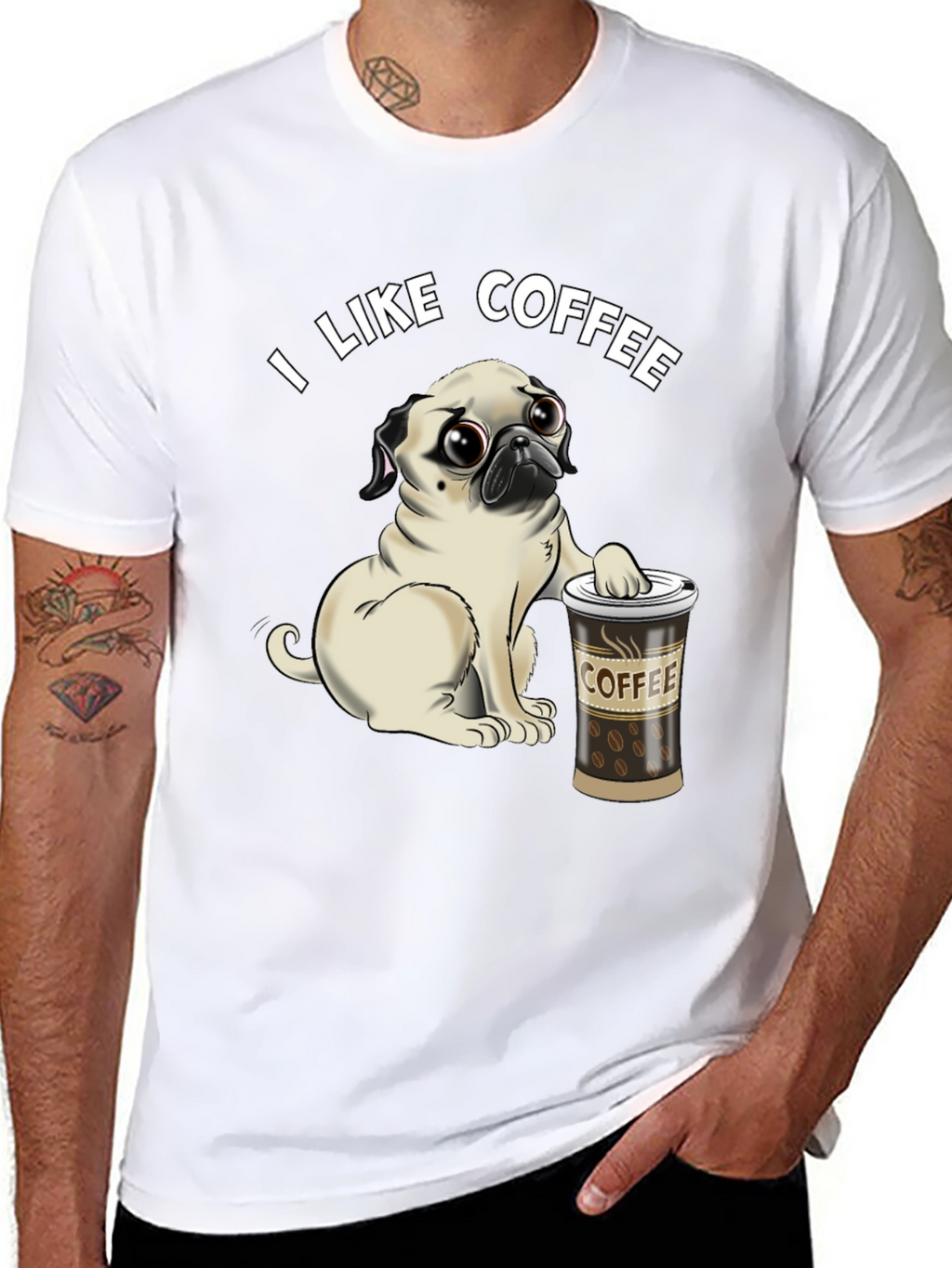 Pug I Like Coffee Black T-Shirt