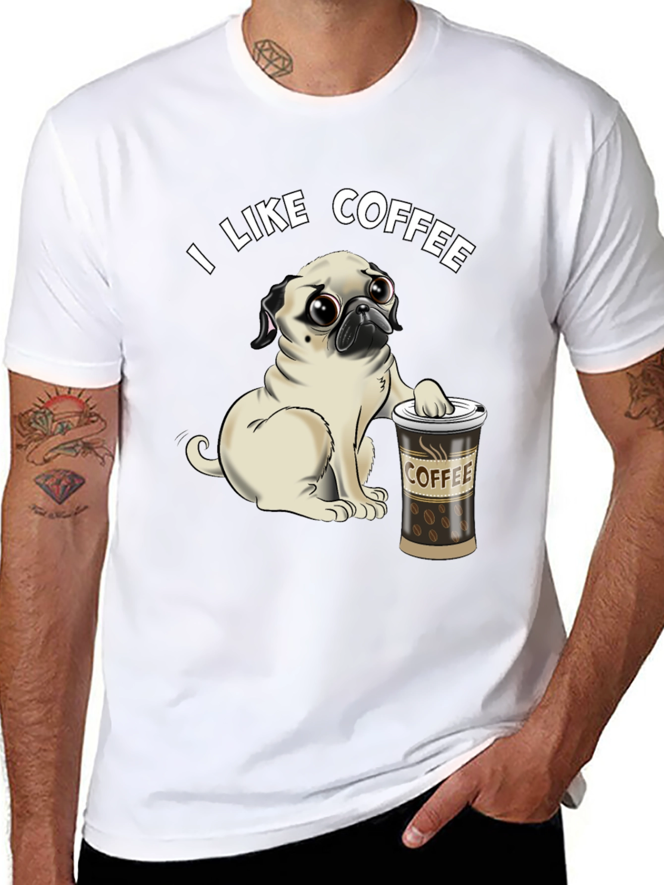 Pug I Like Coffee Black T-Shirt