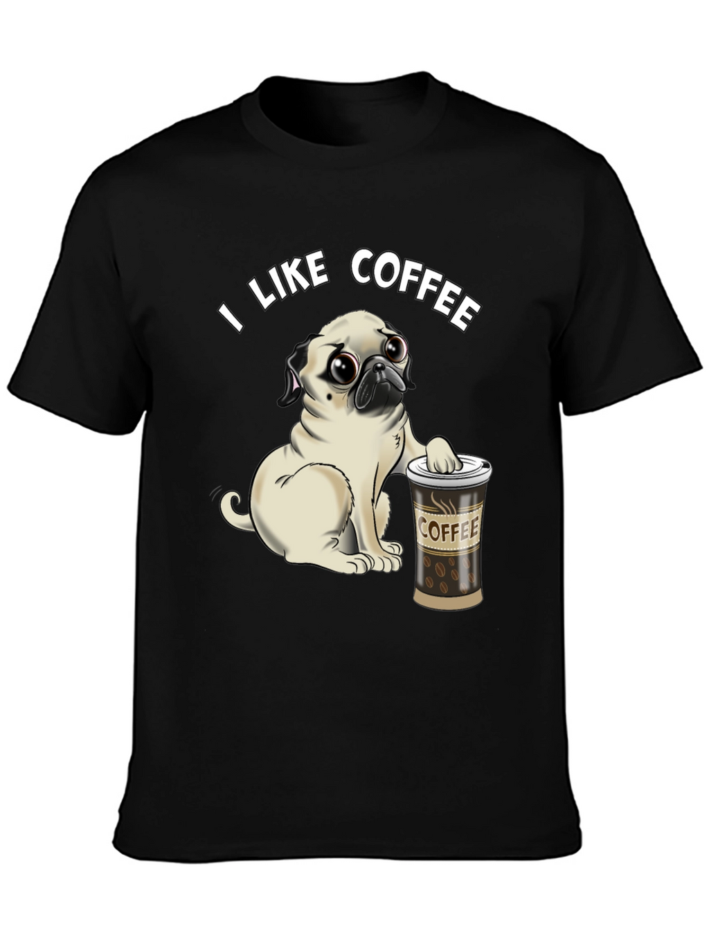 Pug I Like Coffee Black T-Shirt