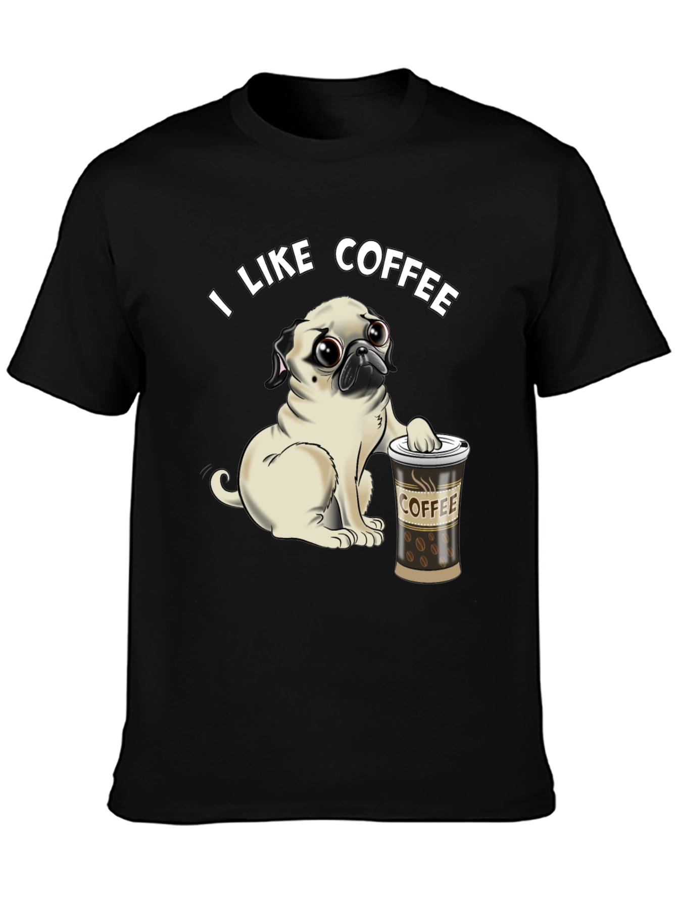 Pug I Like Coffee Black T-Shirt