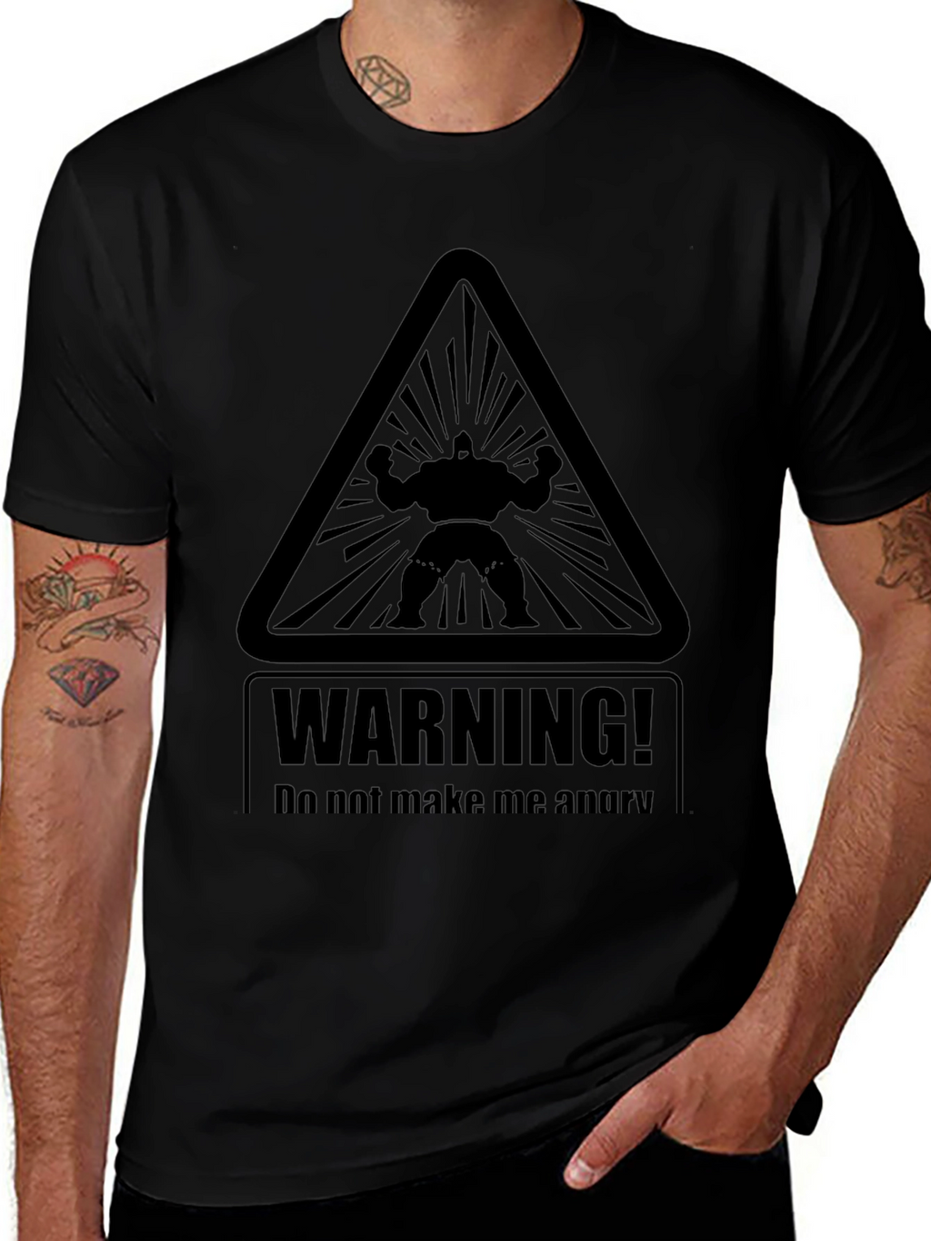 Warning Angry Man Graphic Black T-Shirt