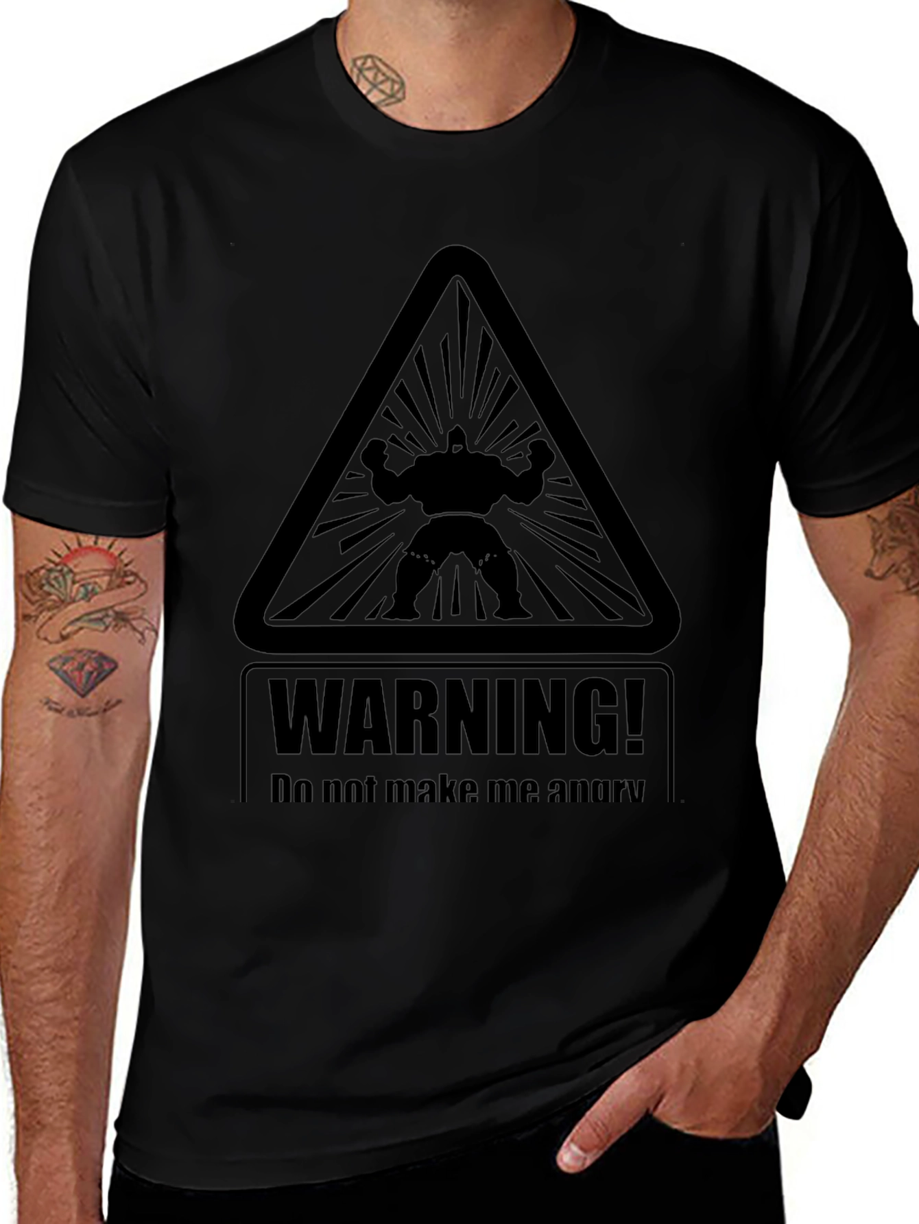 Warning Angry Man Graphic Black T-Shirt