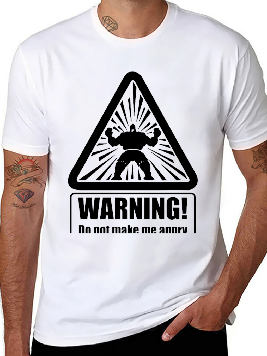 Warning Angry Man Graphic Black T-Shirt