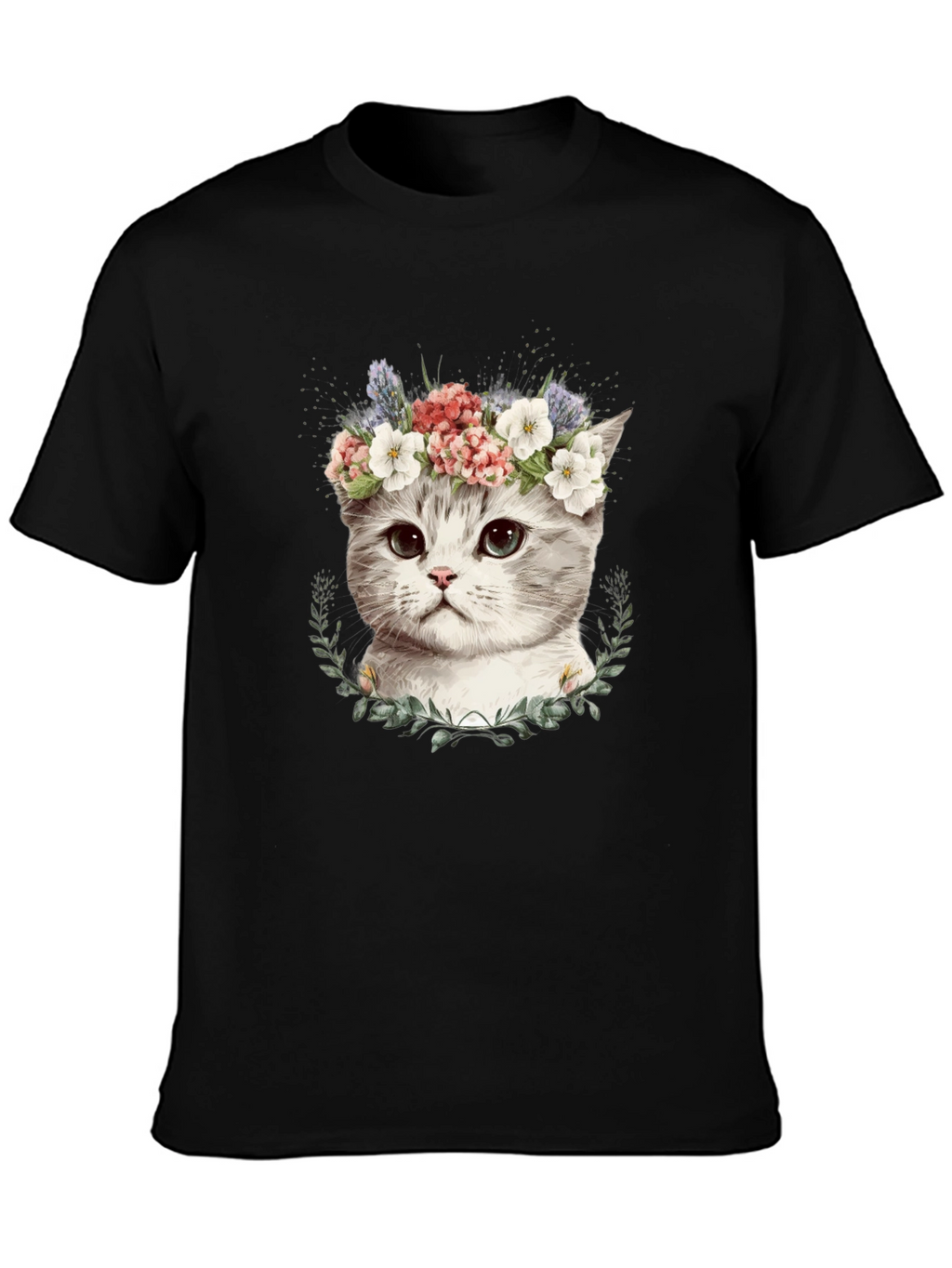 Floral Crown Cat T-Shirt - Stylish Graphic Tee
