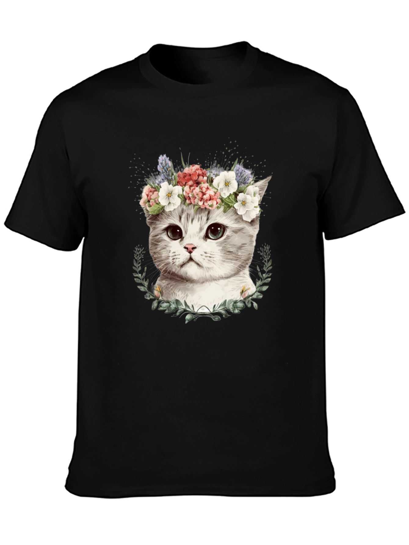 Floral Crown Cat T-Shirt - Stylish Graphic Tee