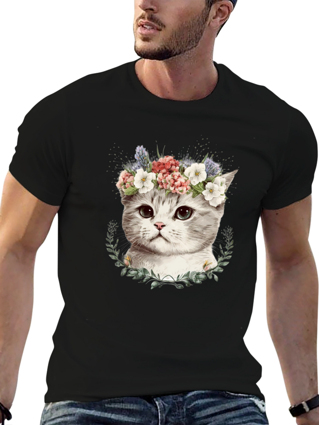Floral Crown Cat T-Shirt - Stylish Graphic Tee
