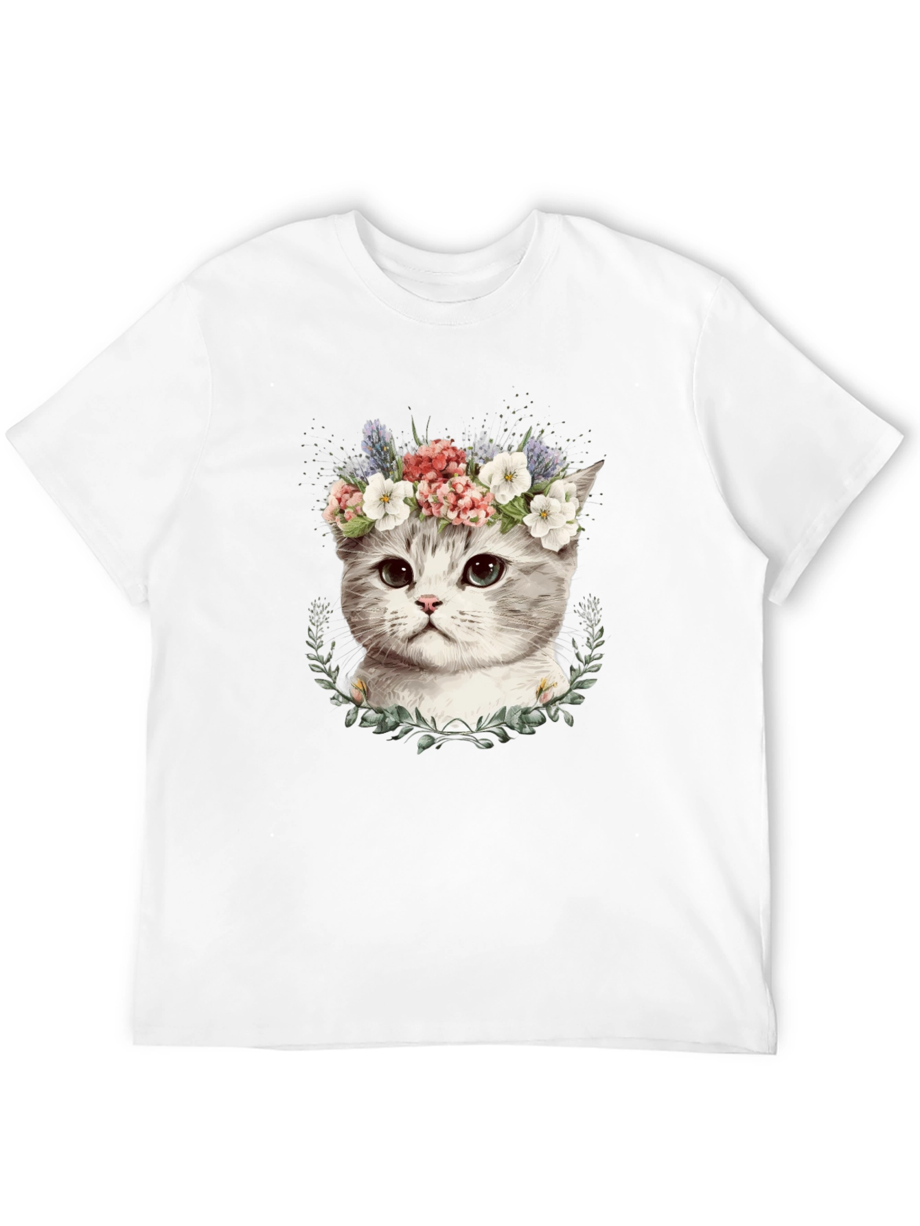Floral Crown Cat T-Shirt - Stylish Graphic Tee
