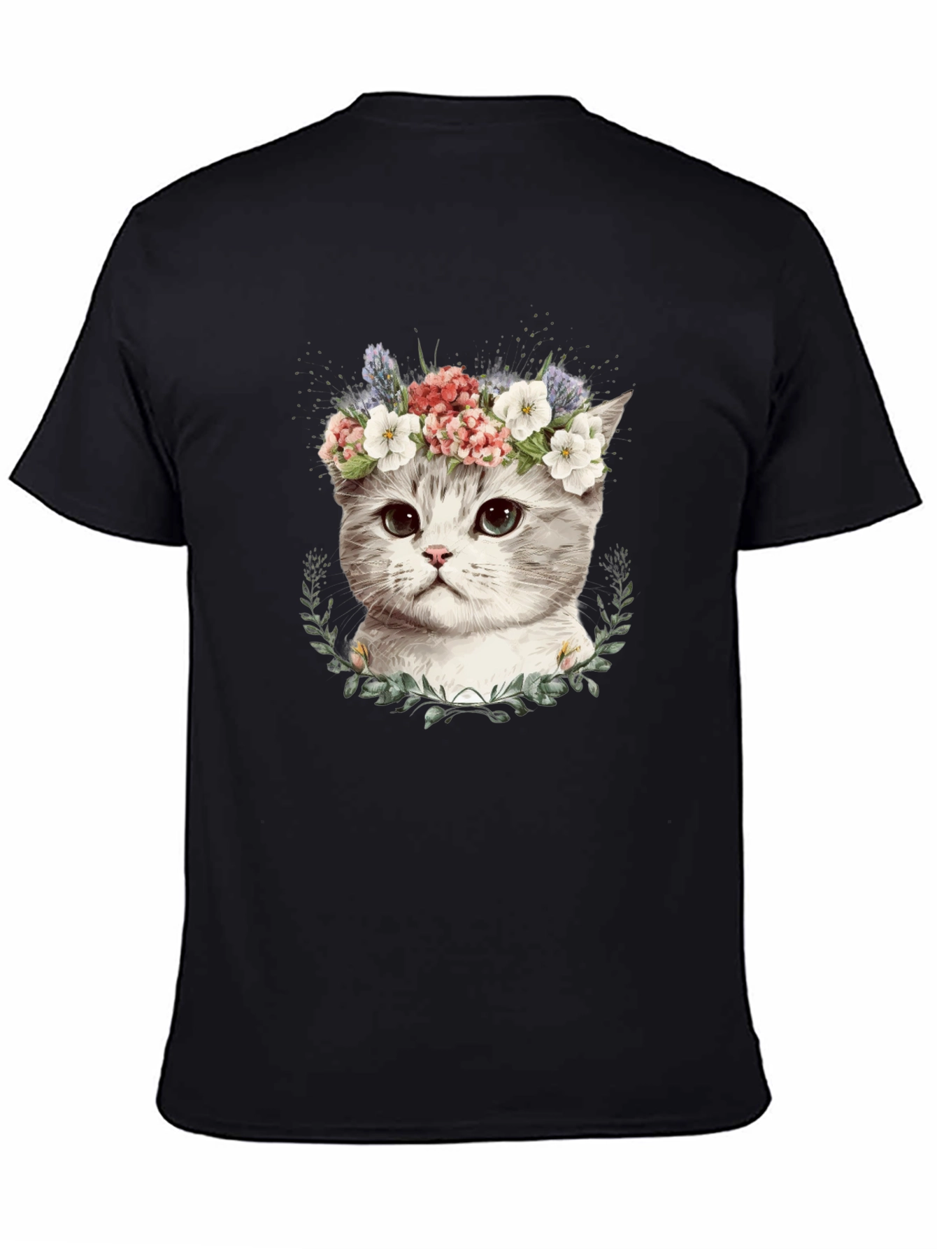 Floral Crown Cat T-Shirt - Stylish Graphic Tee