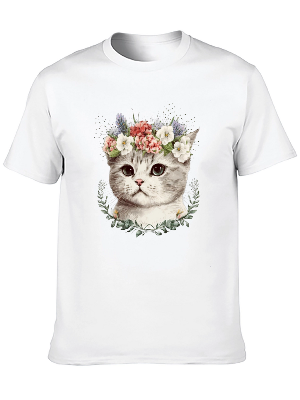 Floral Crown Cat T-Shirt - Stylish Graphic Tee