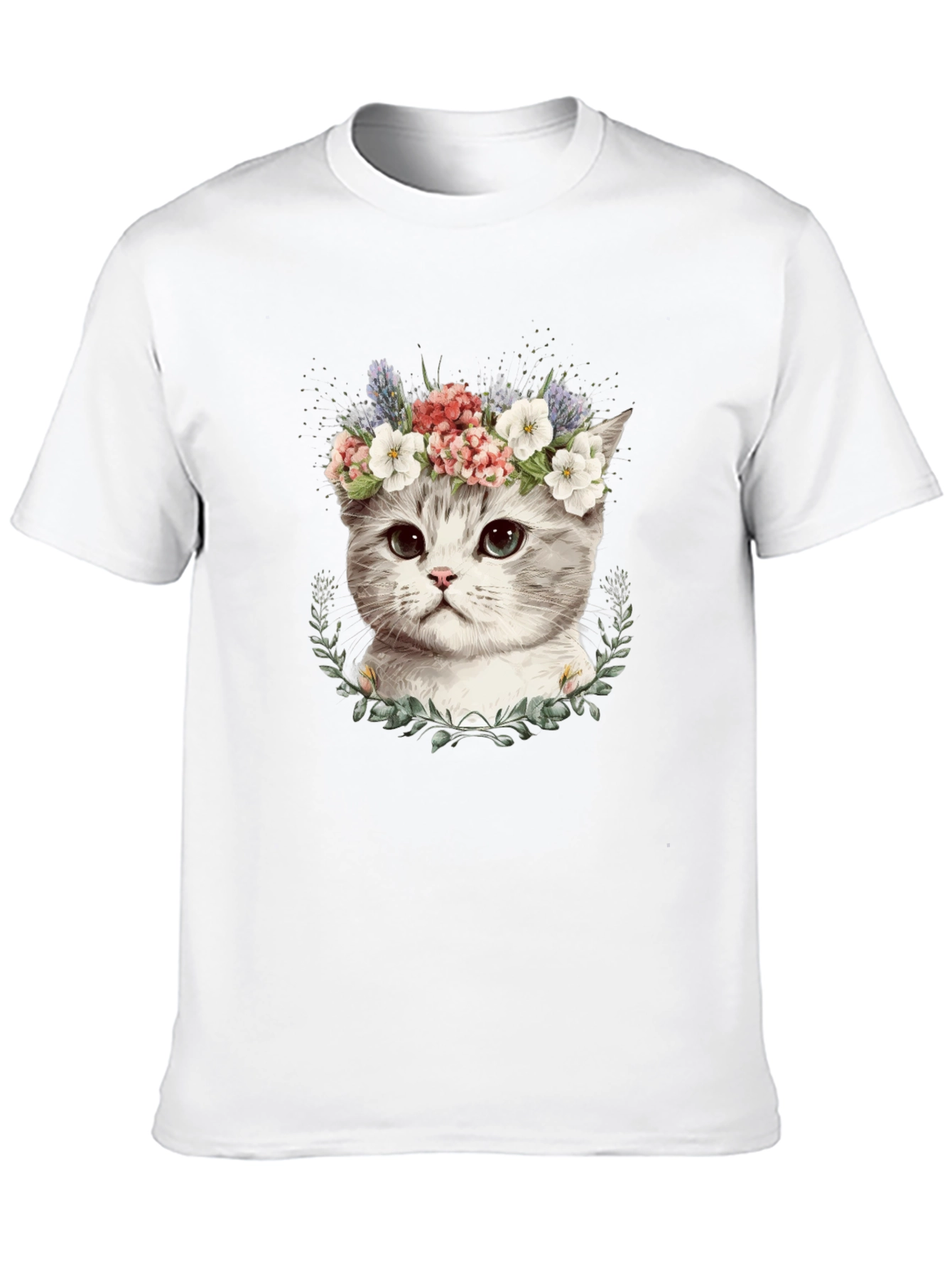 Floral Crown Cat T-Shirt - Stylish Graphic Tee