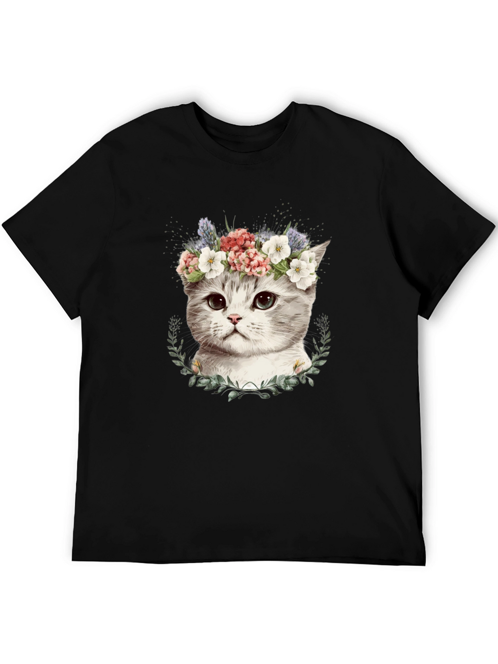 Floral Crown Cat T-Shirt - Stylish Graphic Tee