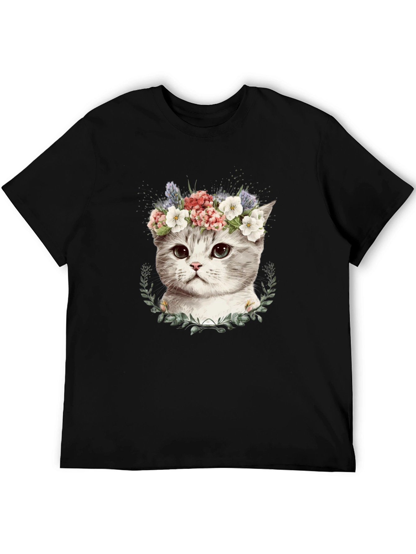 Floral Crown Cat T-Shirt - Stylish Graphic Tee