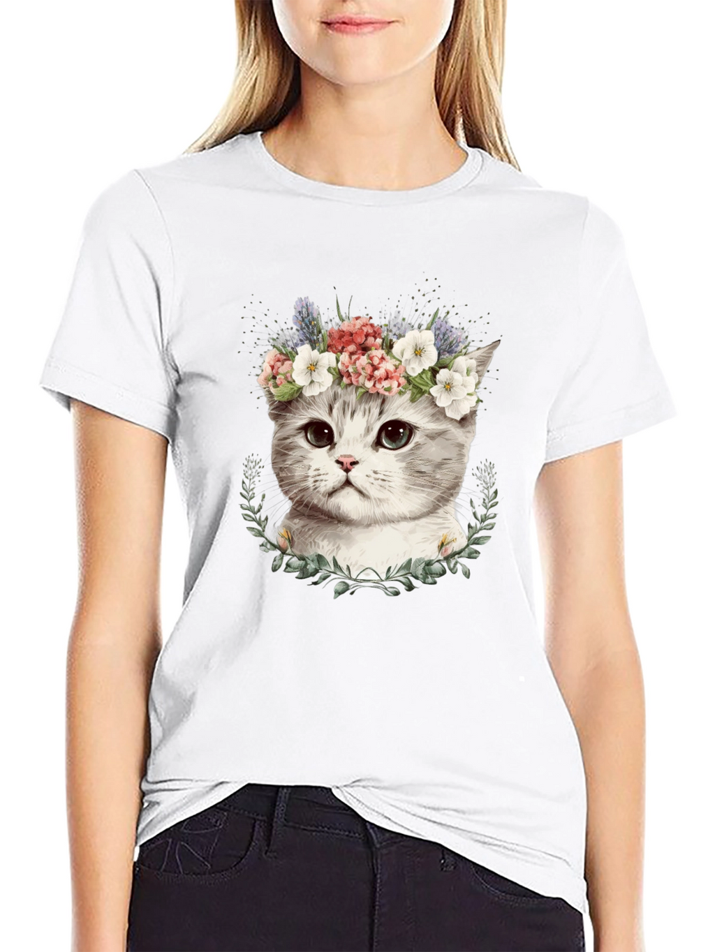Floral Crown Cat T-Shirt - Stylish Graphic Tee