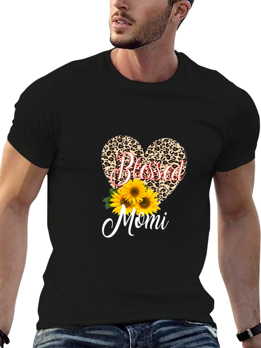 Blessed Momi Leopard Heart Graphic Tee