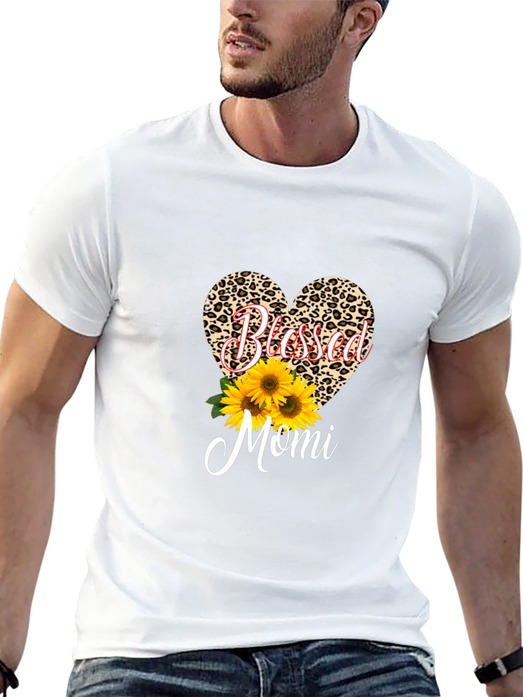 Blessed Momi Leopard Heart Graphic Tee