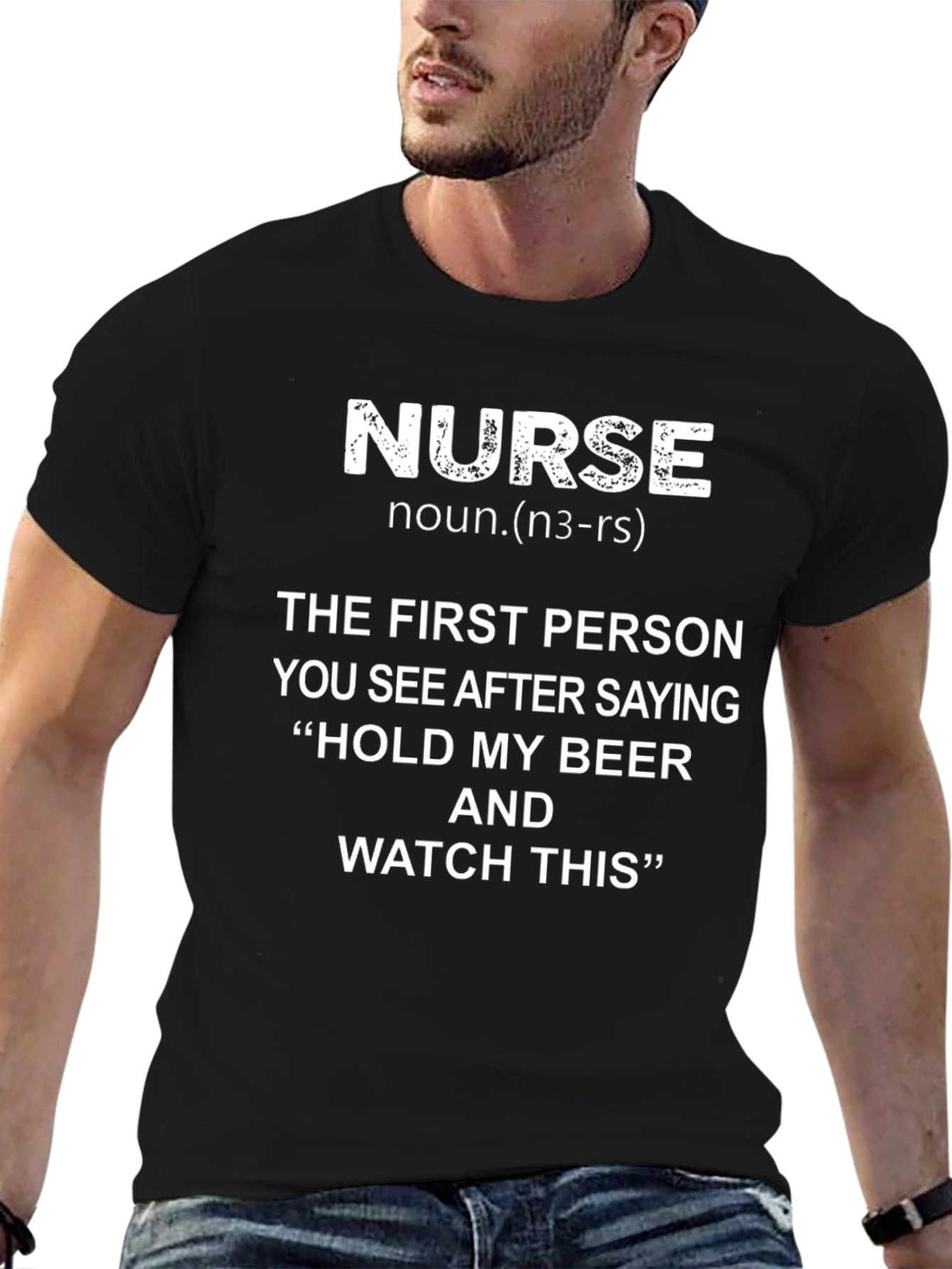 Nurse Definition Black Graphic T-Shirt Funny Hold My Beer Slogan