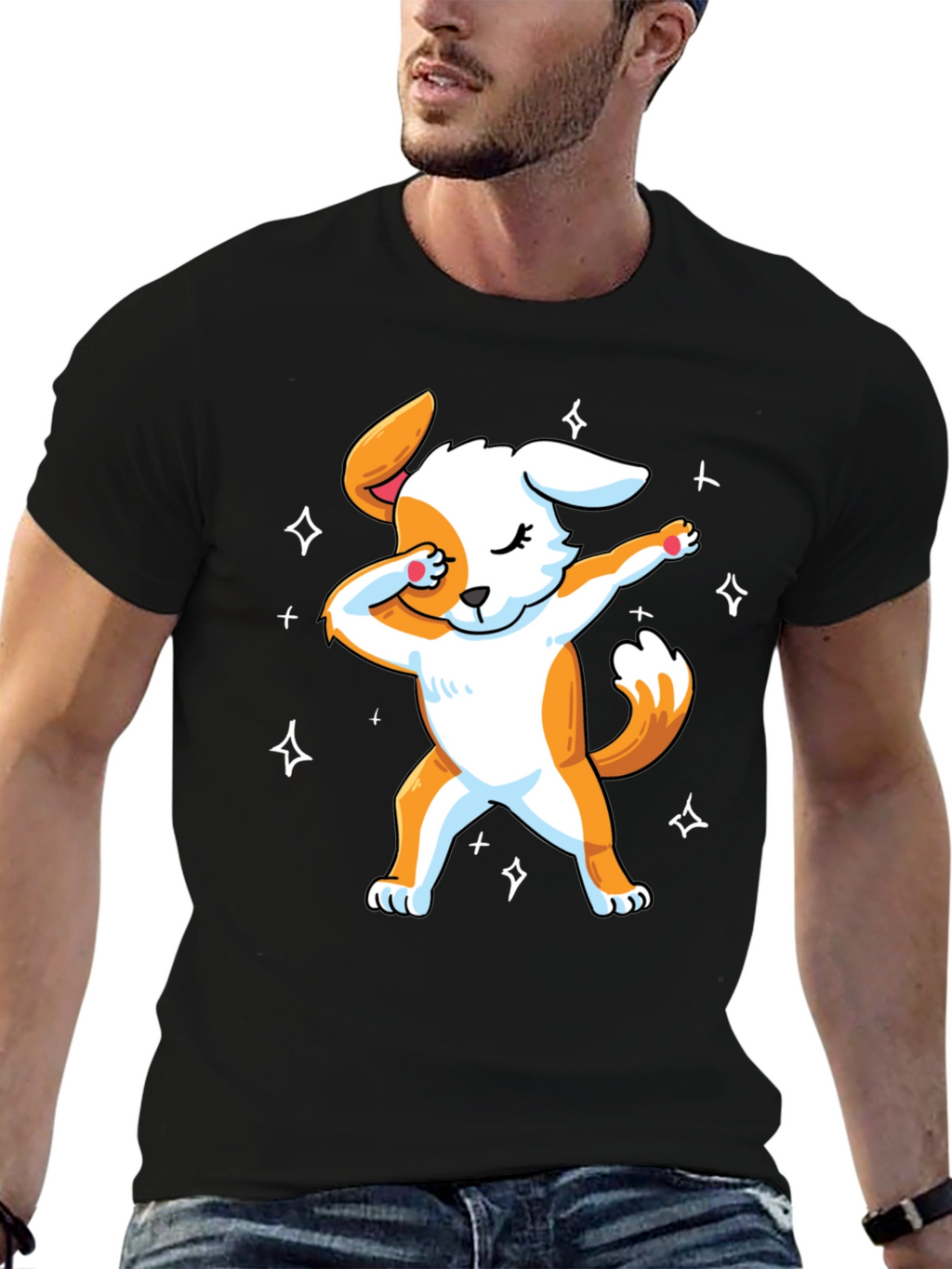Dabbing Dog Graphic T-Shirt - Trendy Mens Black Tee