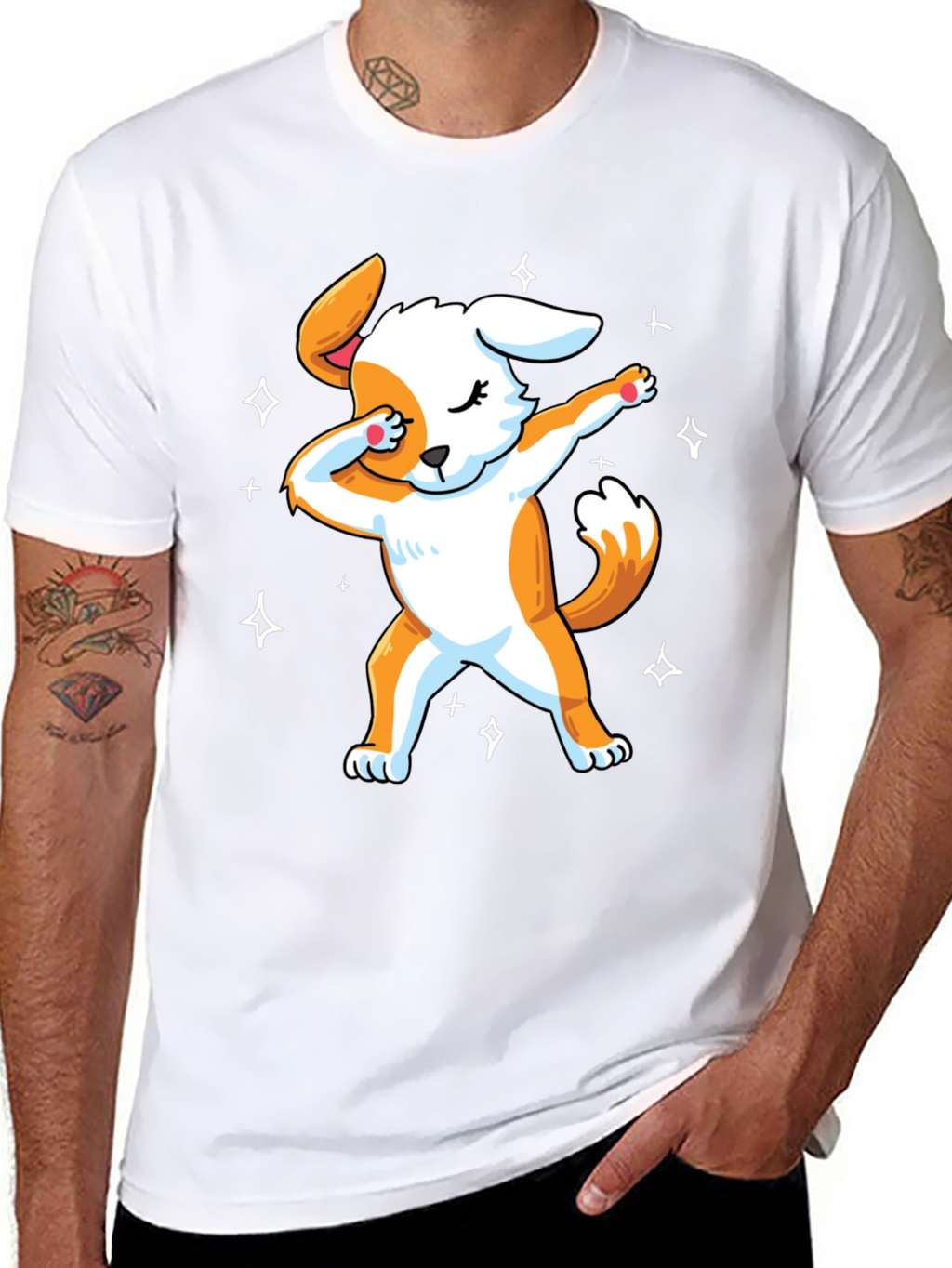 Dabbing Dog Graphic T-Shirt - Trendy Mens Black Tee
