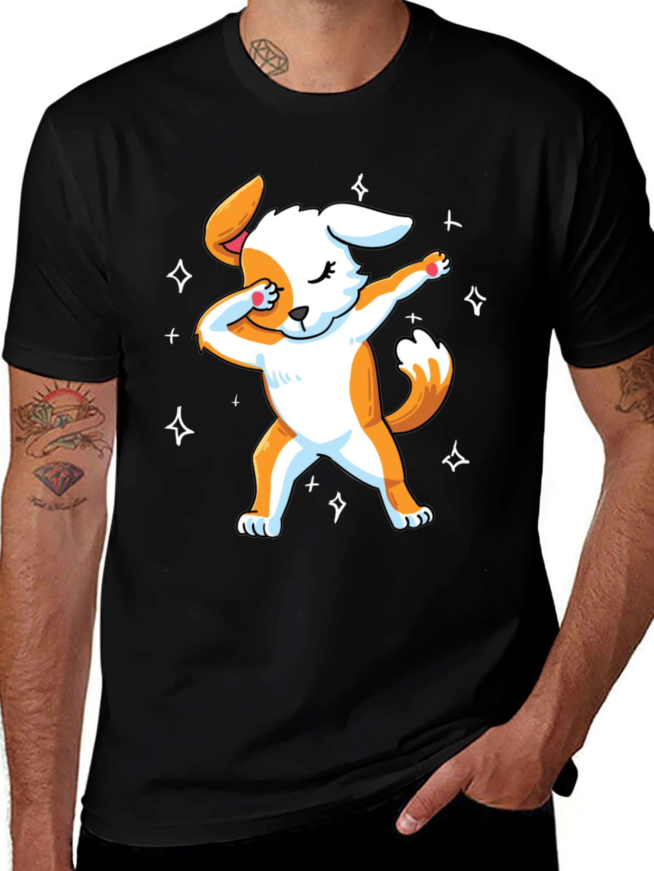 Dabbing Dog Graphic T-Shirt - Trendy Mens Black Tee