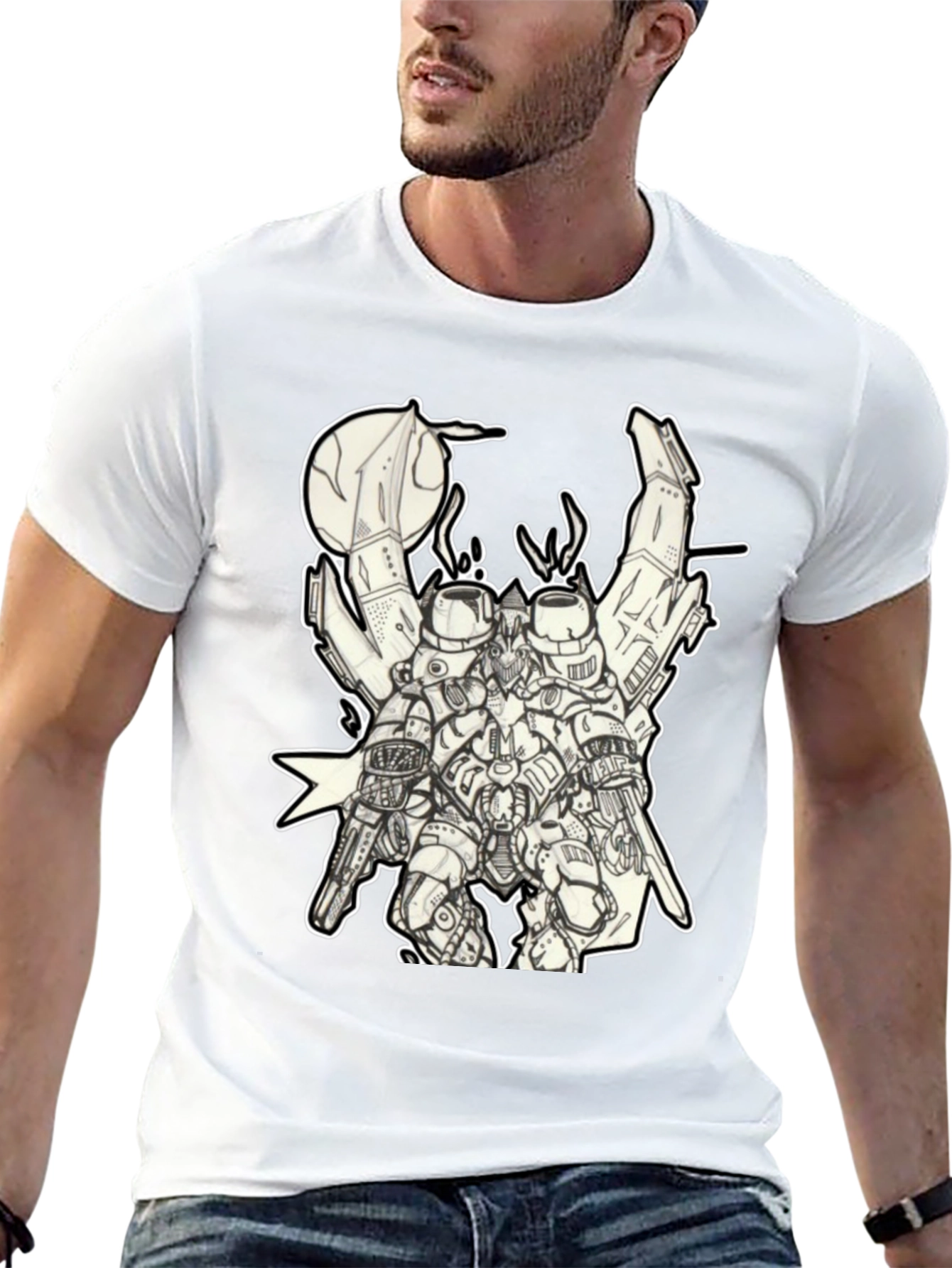 Futuristic Robot Graphic Black T-Shirt