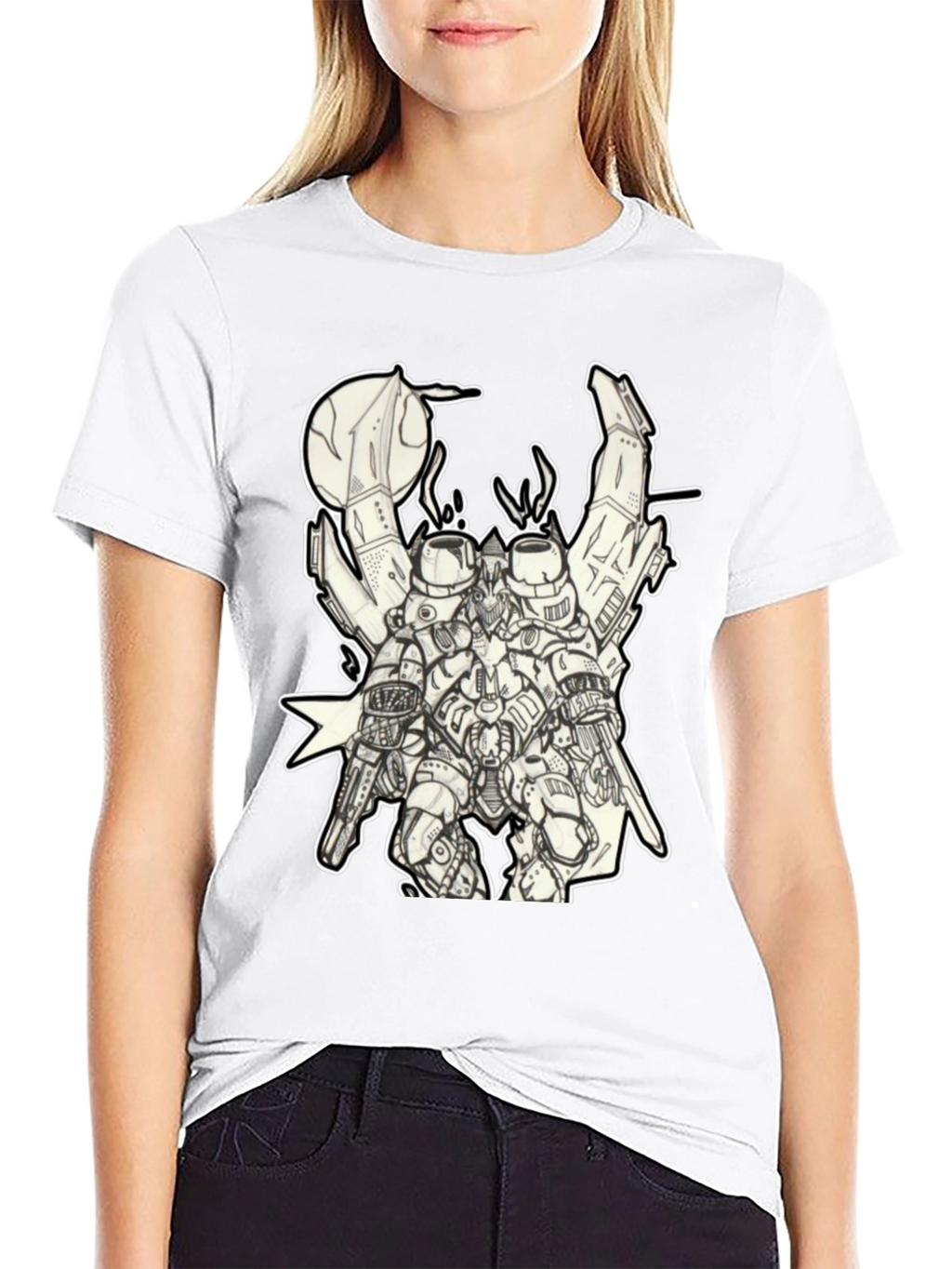 Futuristic Robot Graphic Black T-Shirt