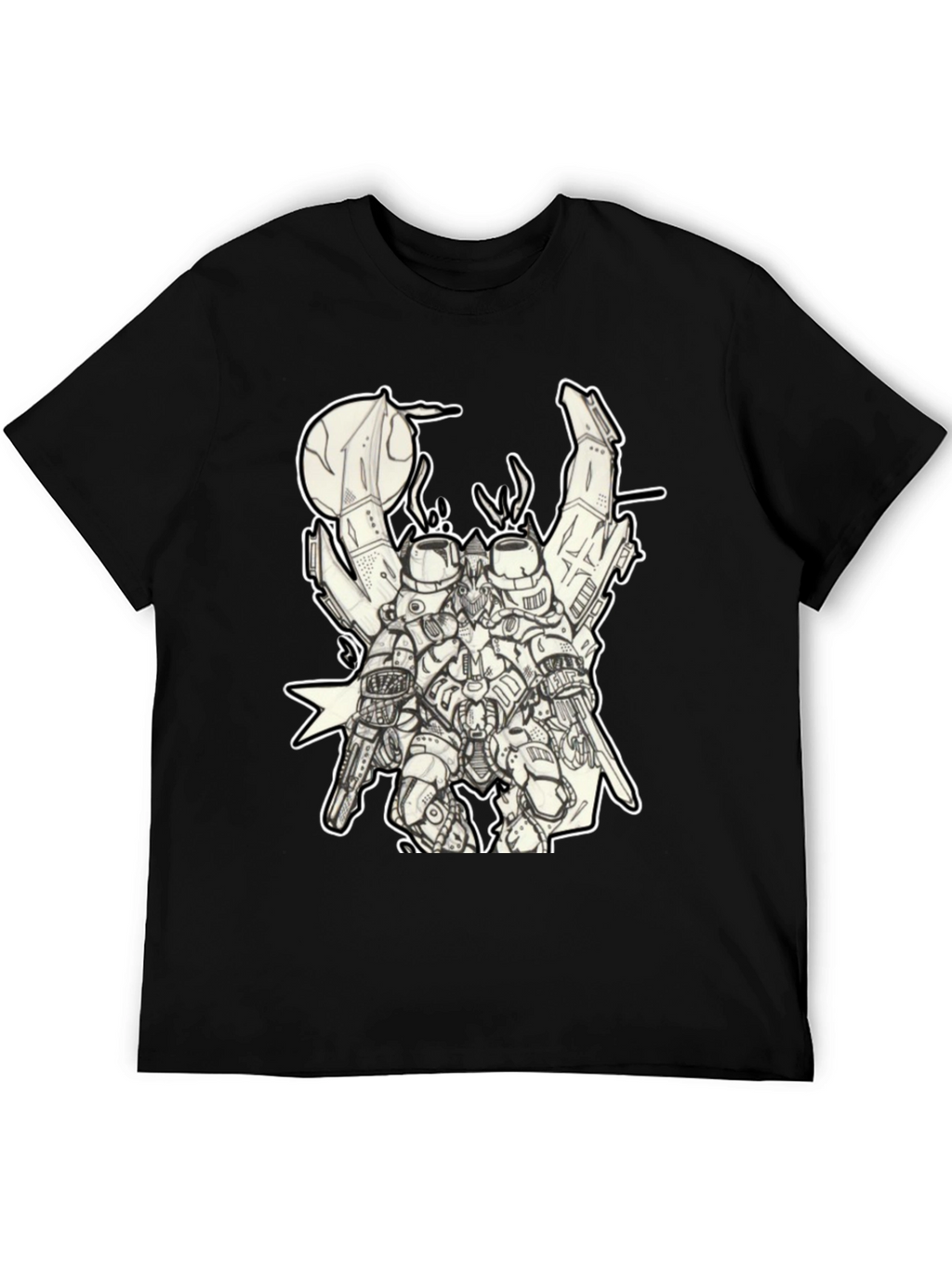 Futuristic Robot Graphic Black T-Shirt