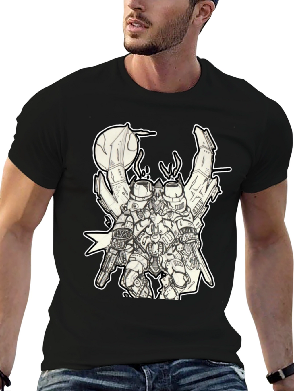 Futuristic Robot Graphic Black T-Shirt
