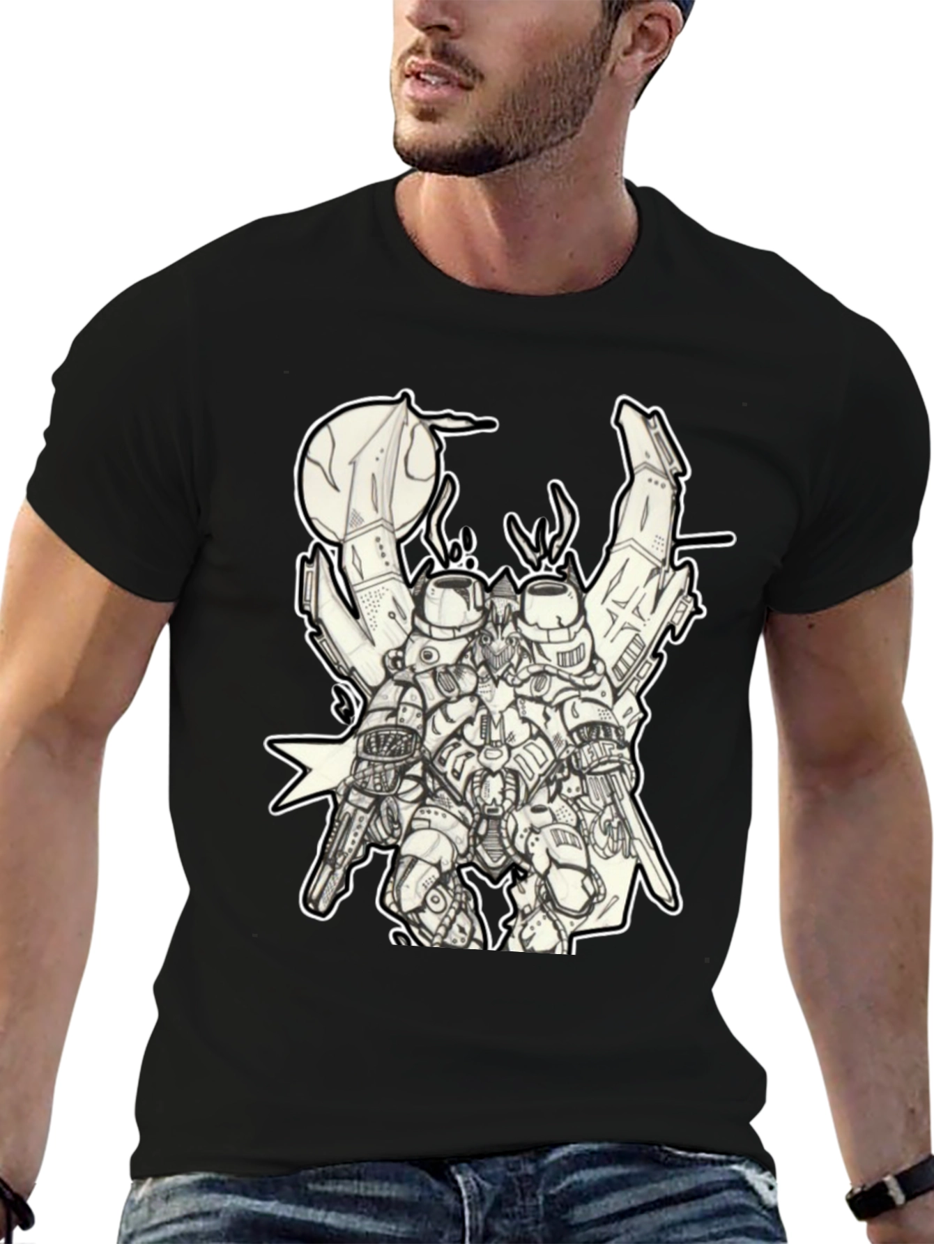 Futuristic Robot Graphic Black T-Shirt