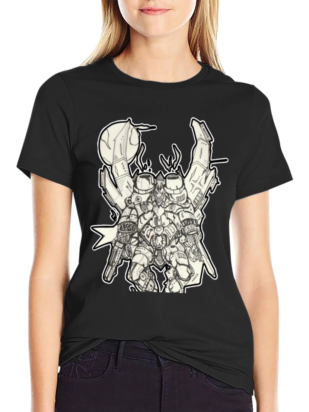 Futuristic Robot Graphic Black T-Shirt