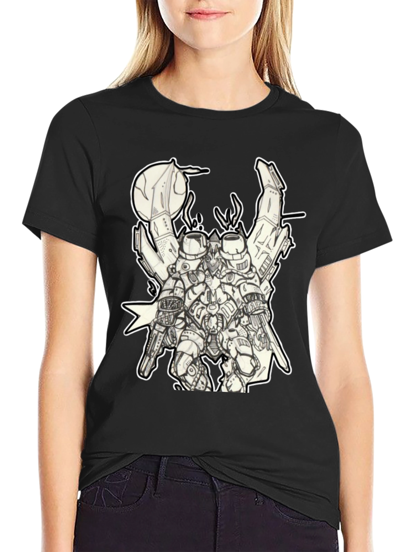 Futuristic Robot Graphic Black T-Shirt