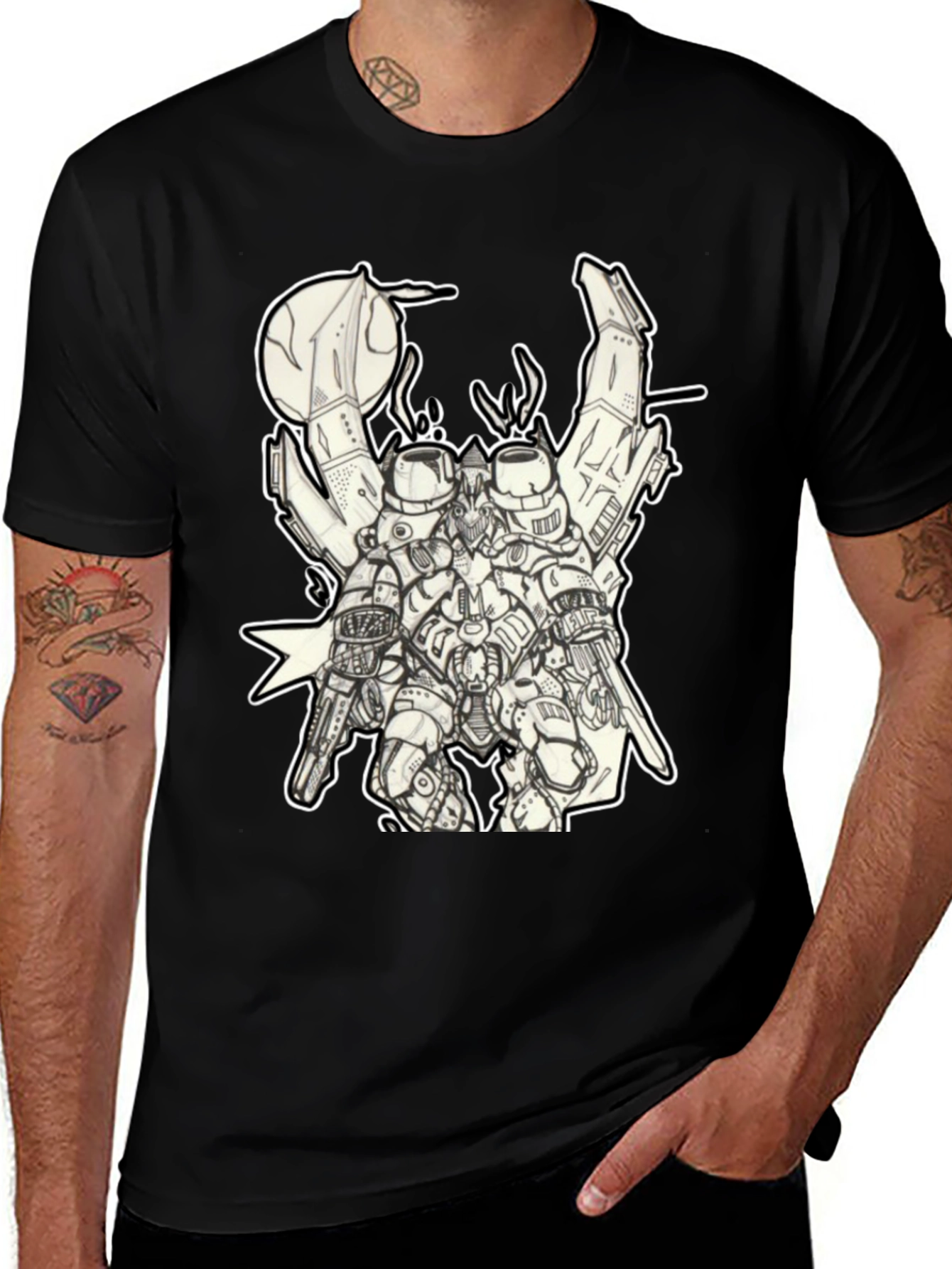 Futuristic Robot Graphic Black T-Shirt