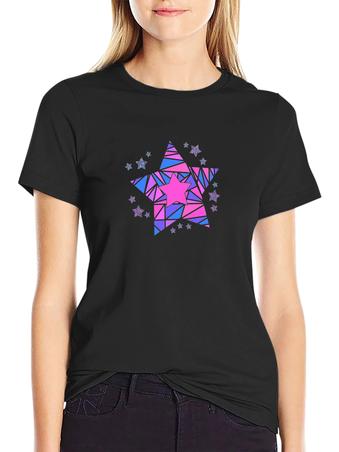 Geometric Star Graphic T-Shirt - Black