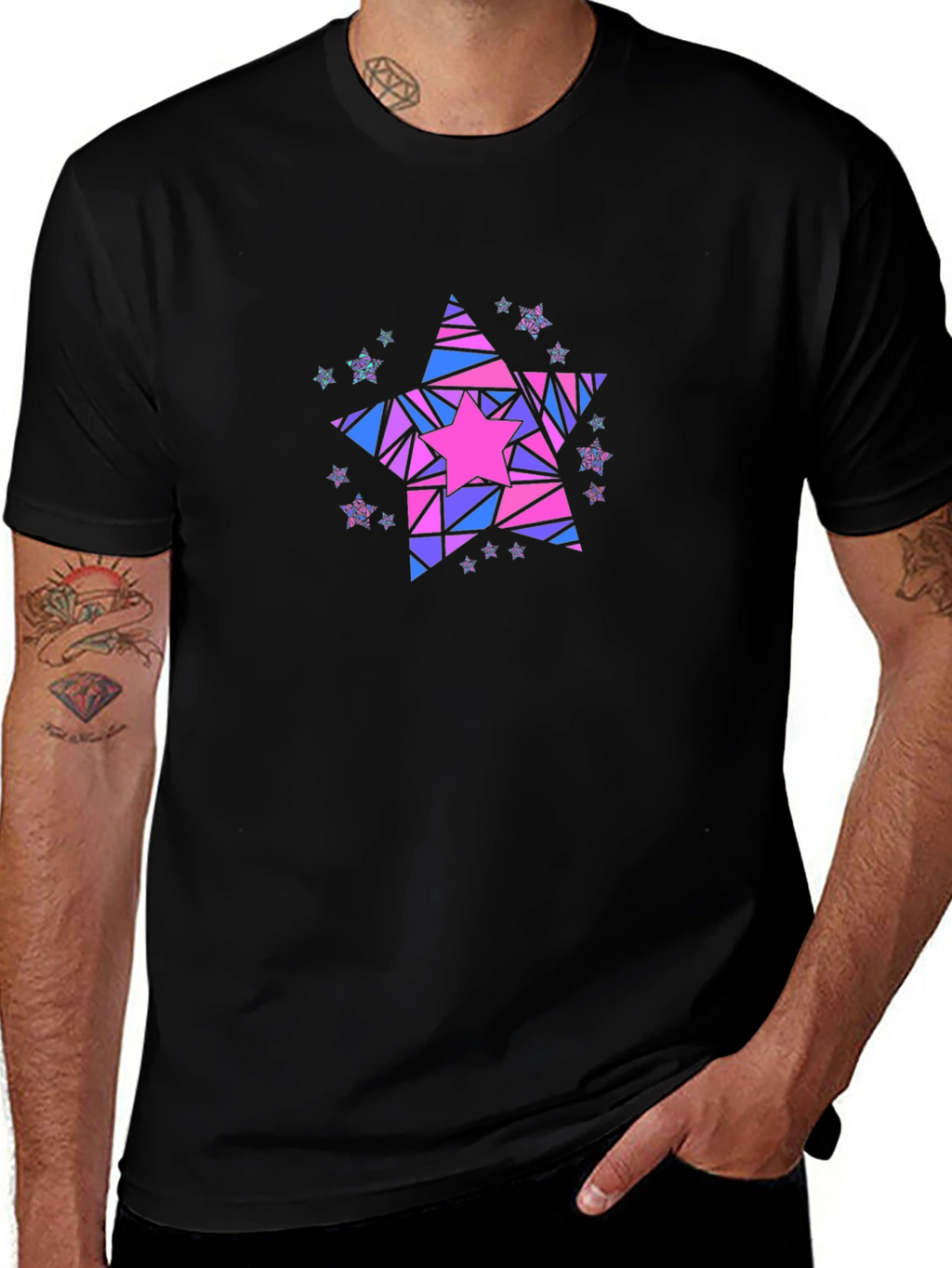 Geometric Star Graphic T-Shirt - Black