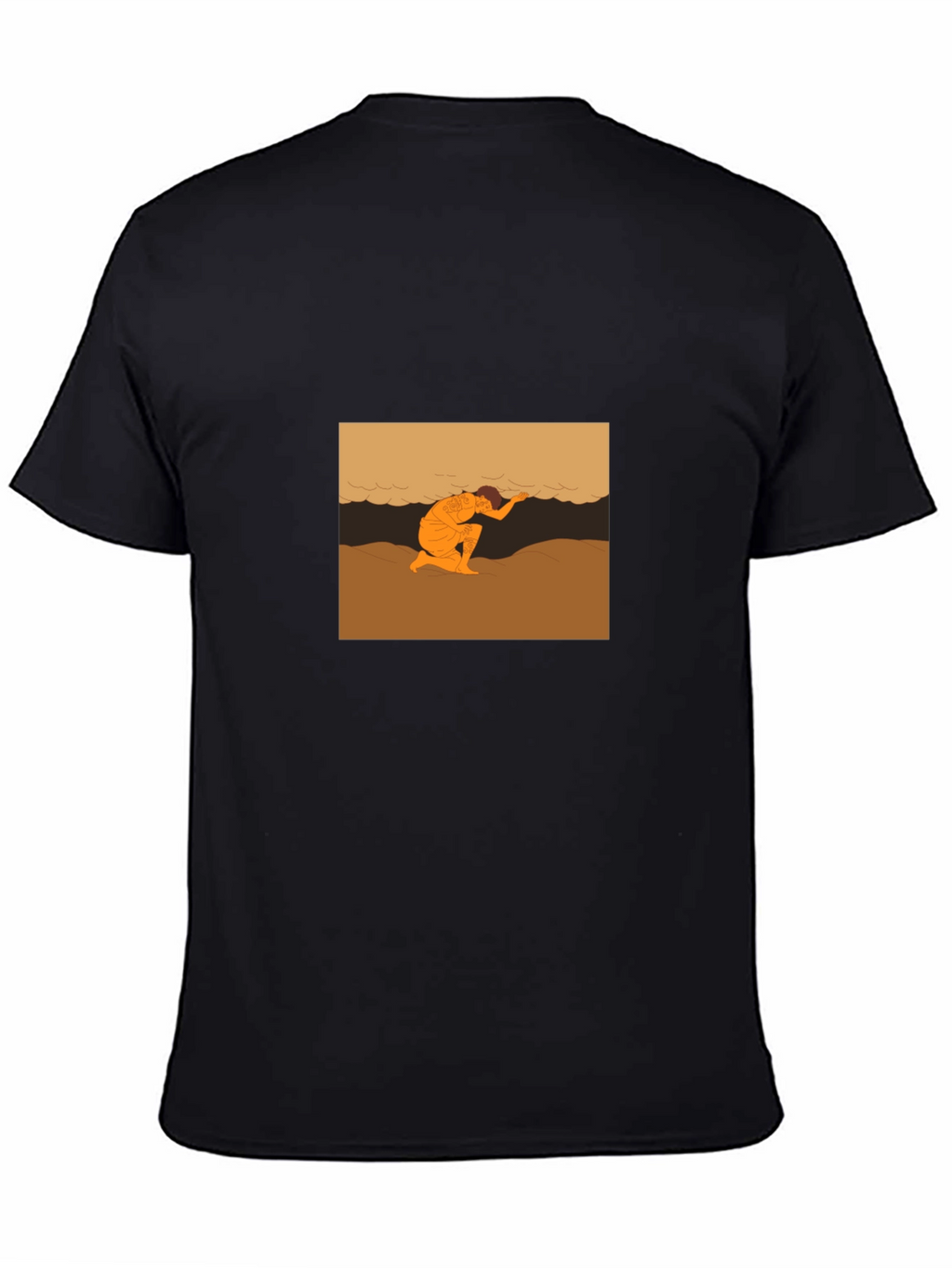 Black T-Shirt with Beach Scene Graphic