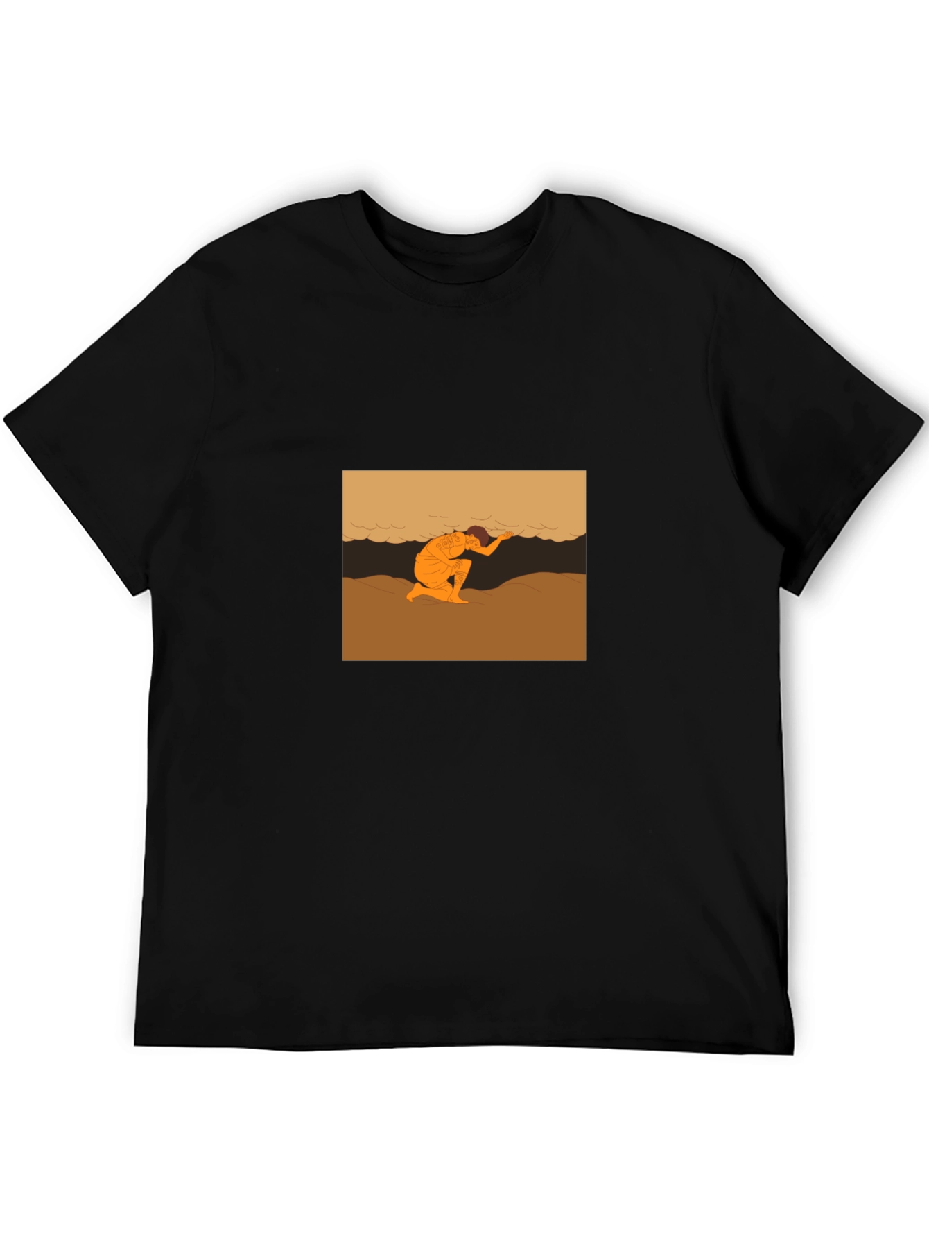 Black T-Shirt with Beach Scene Graphic