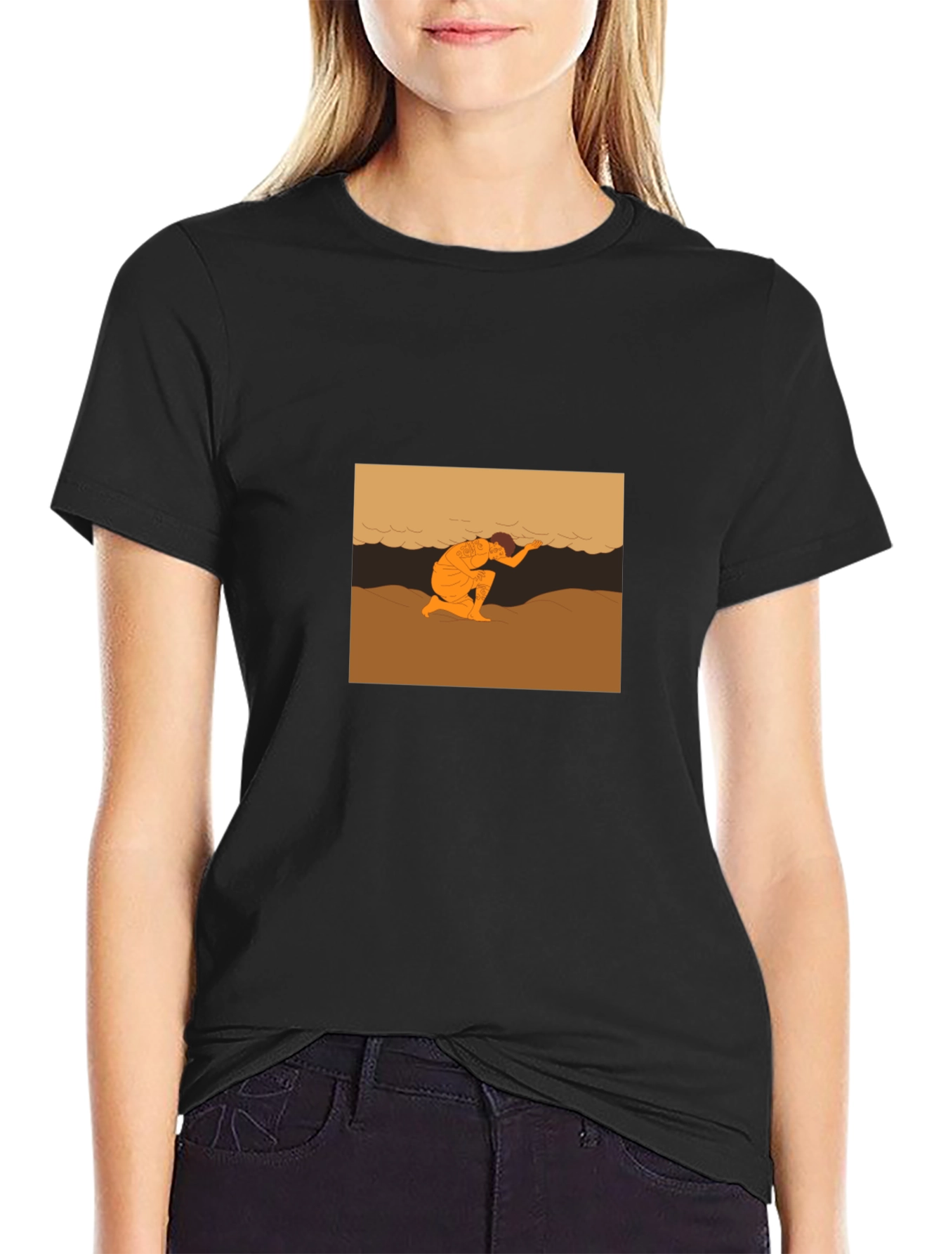 Black T-Shirt with Beach Scene Graphic