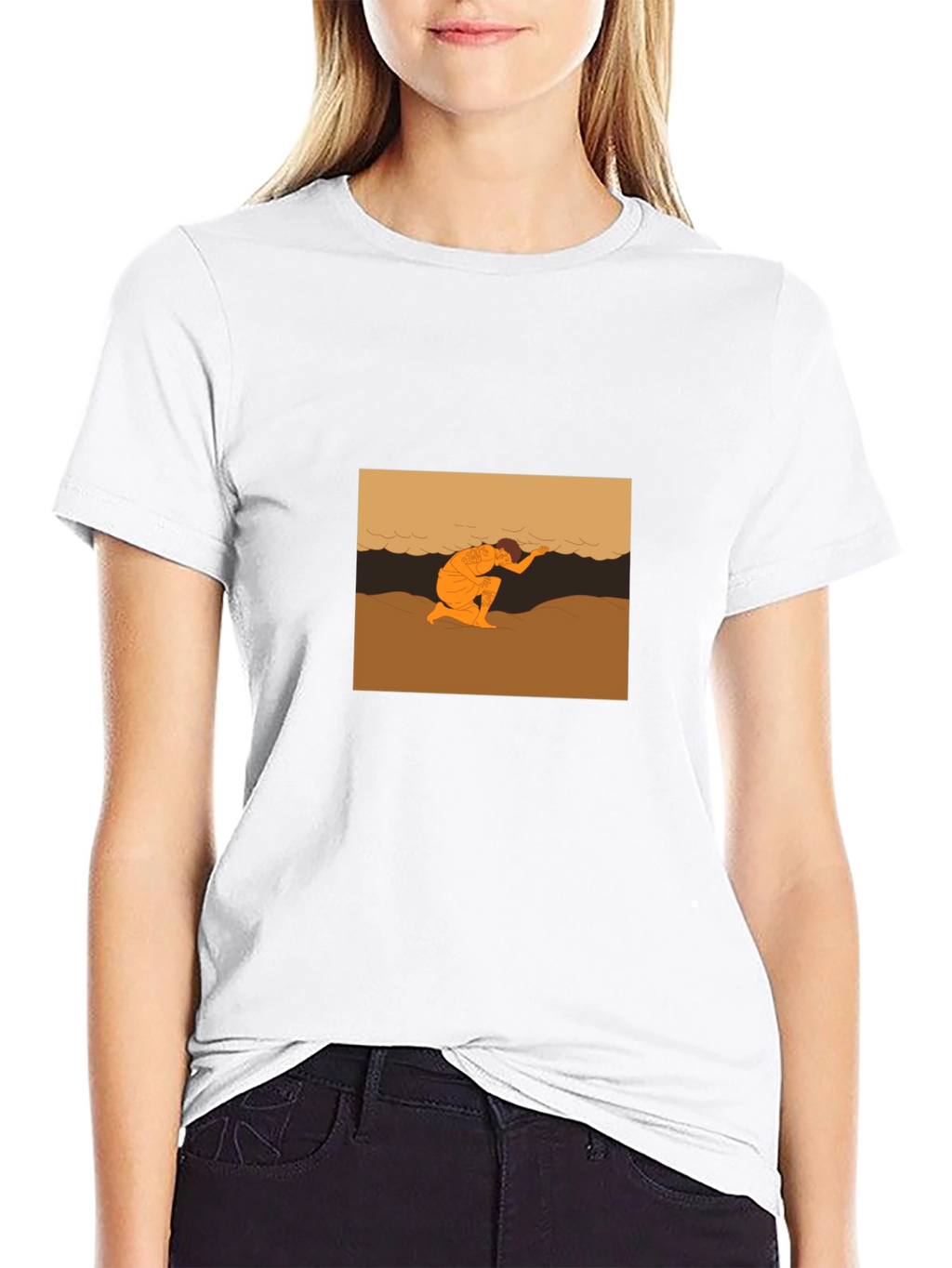Black T-Shirt with Beach Scene Graphic