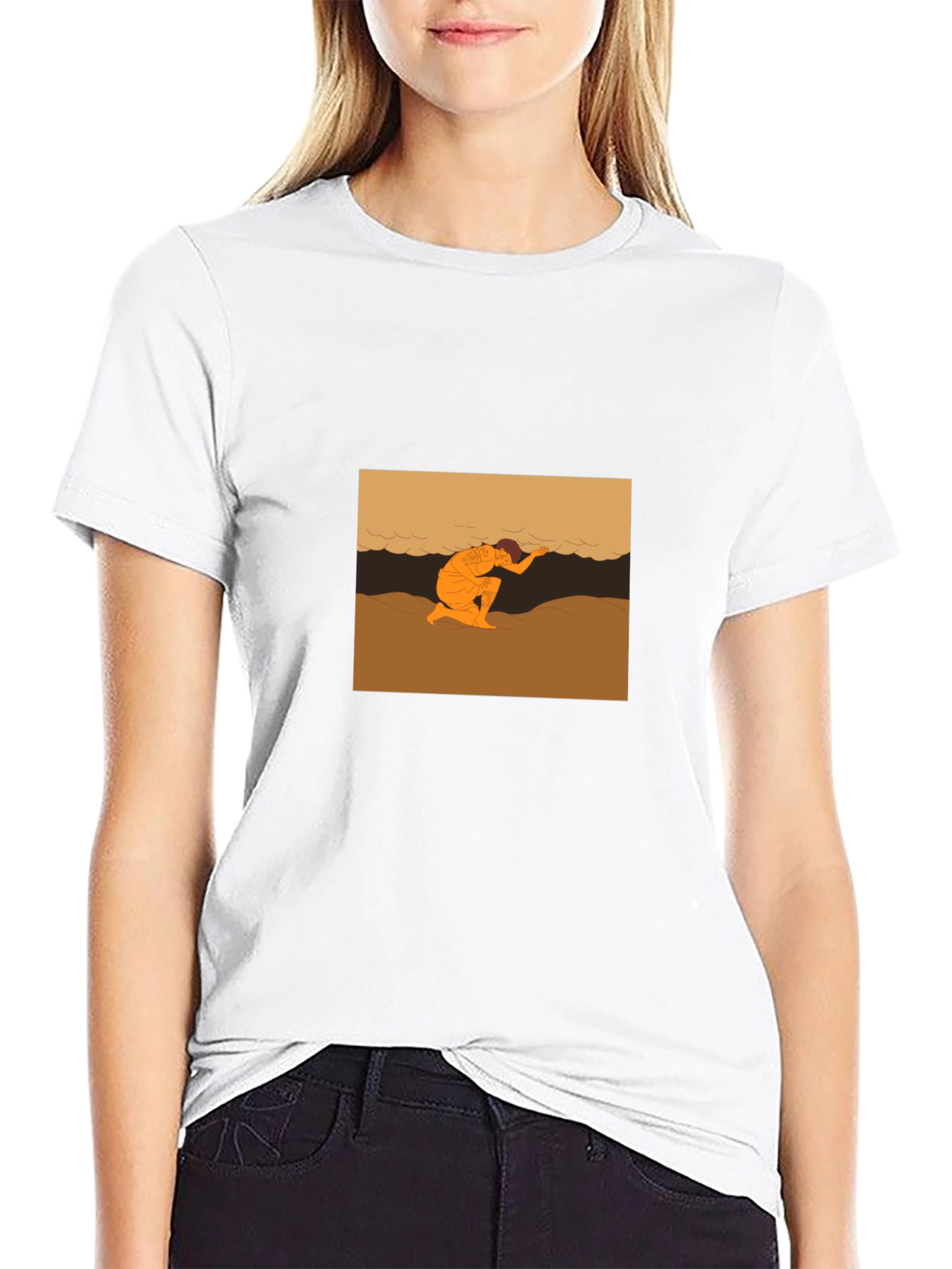 Black T-Shirt with Beach Scene Graphic