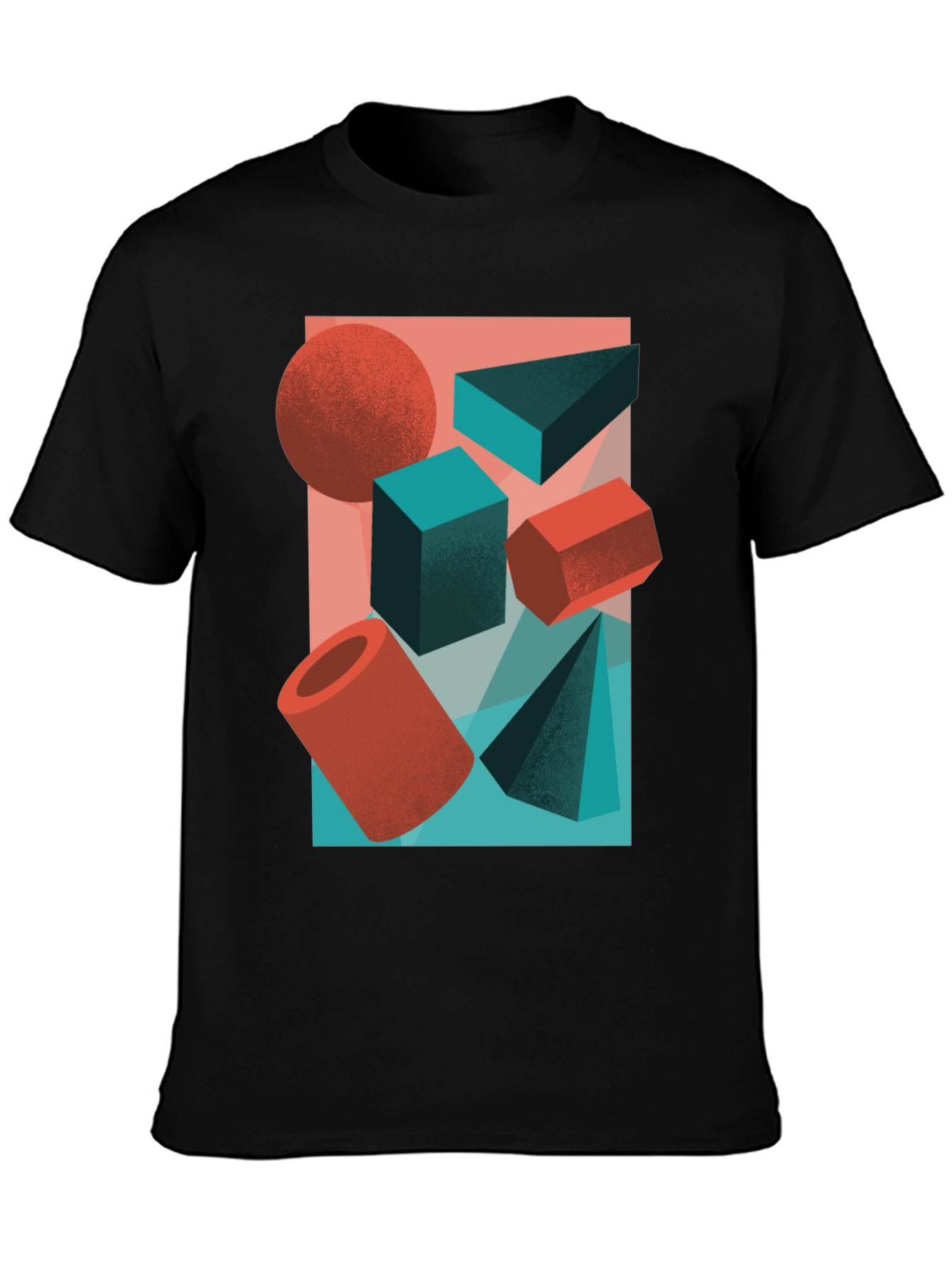 Abstract Geometric Shapes Graphic Tee - Black