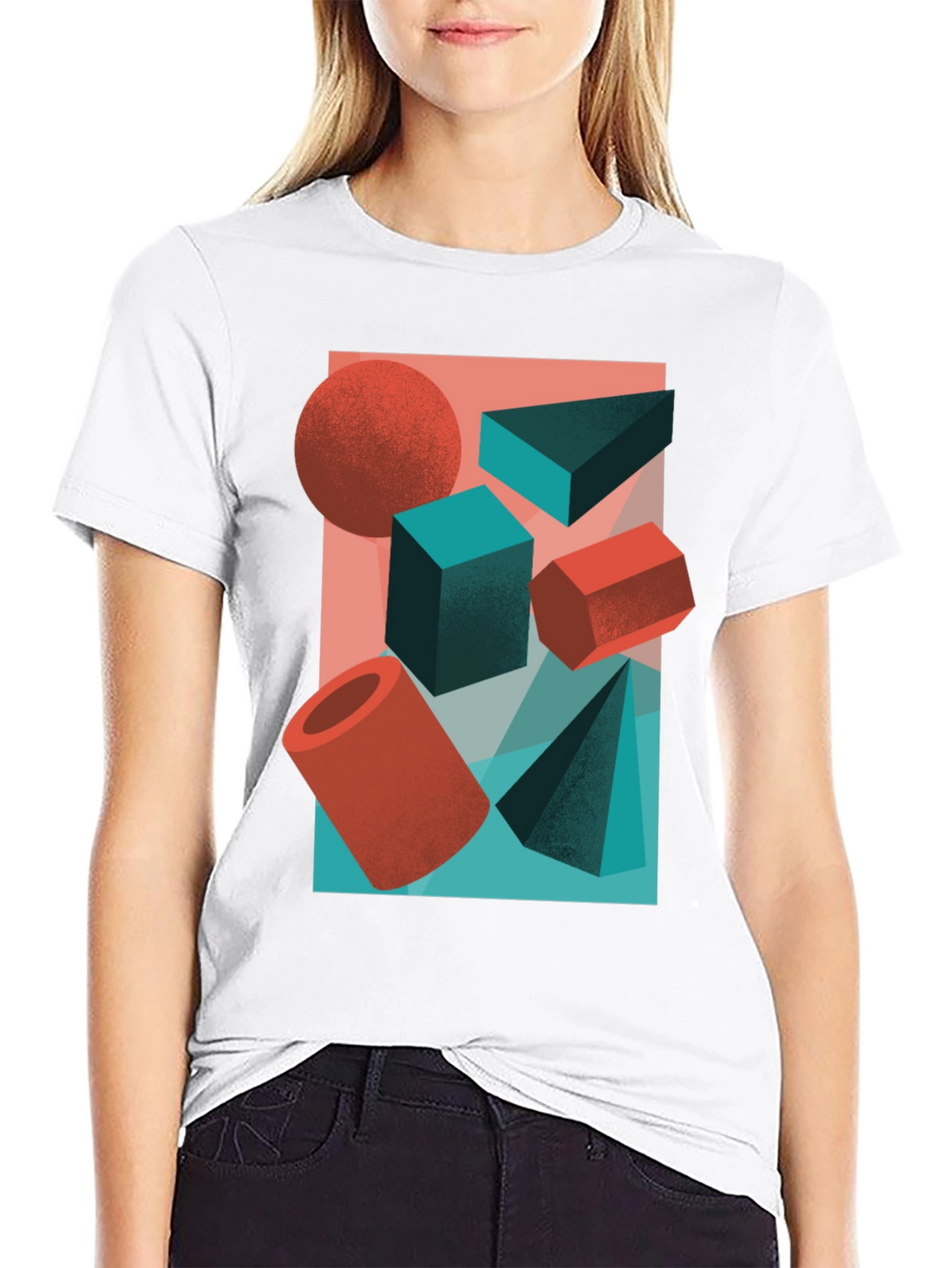 Abstract Geometric Shapes Graphic Tee - Black