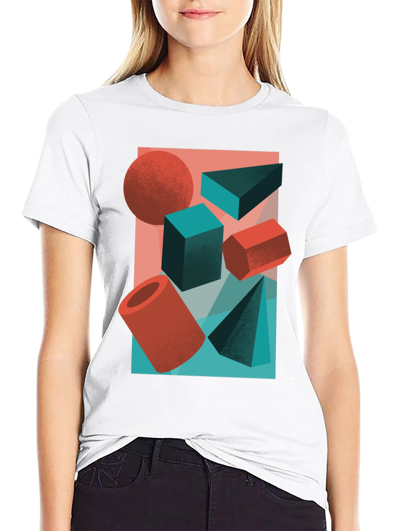 Abstract Geometric Shapes Graphic Tee - Black
