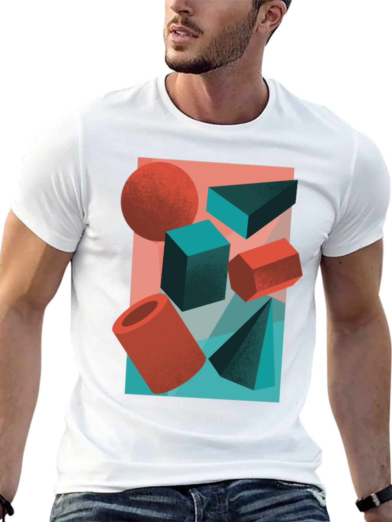 Abstract Geometric Shapes Graphic Tee - Black
