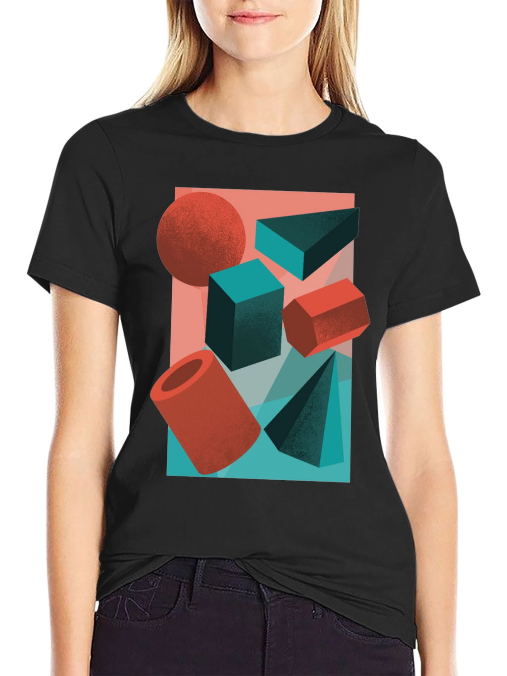 Abstract Geometric Shapes Graphic Tee - Black