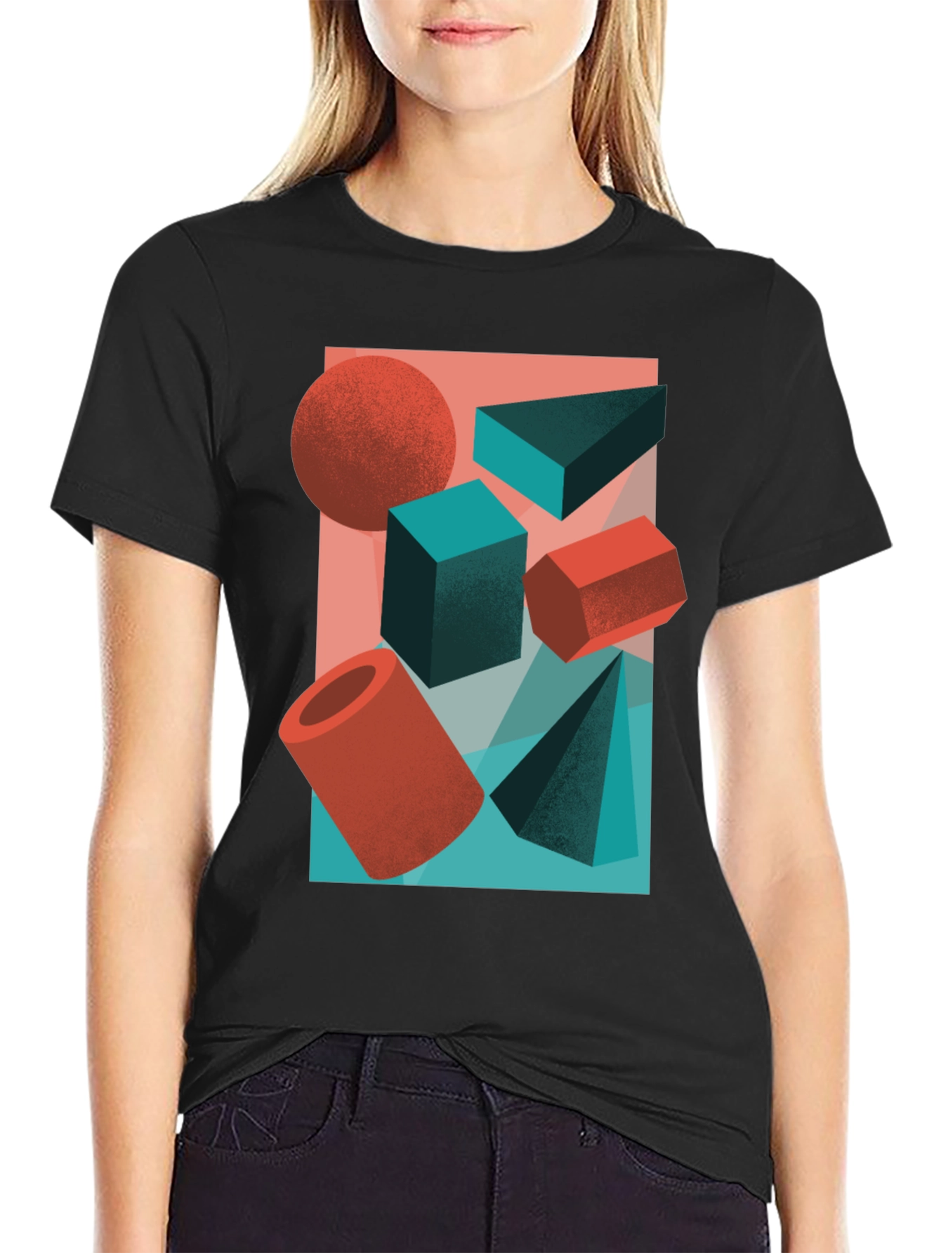 Abstract Geometric Shapes Graphic Tee - Black