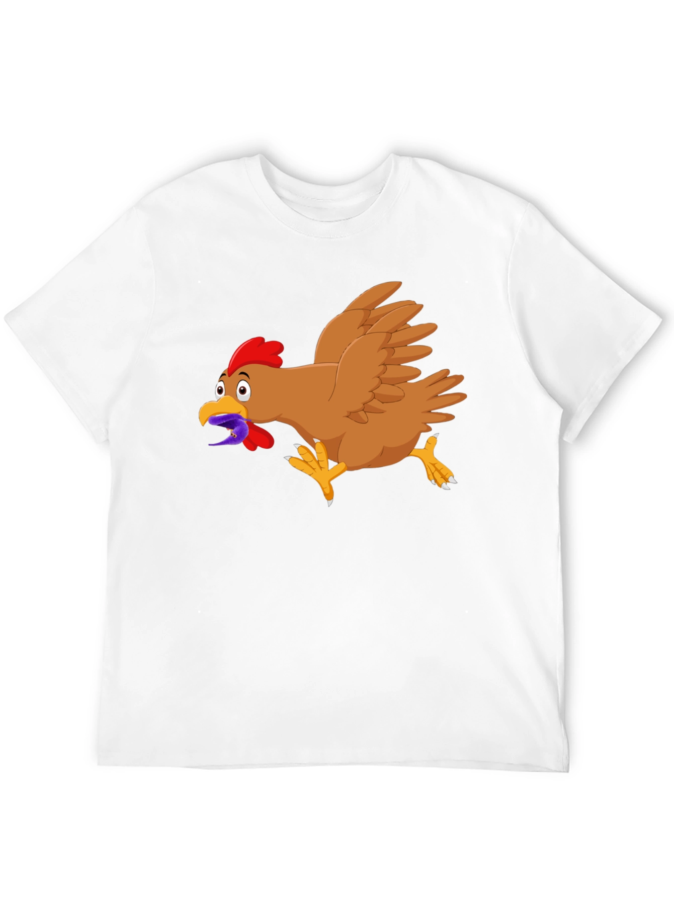 Funny Chicken Worm Cartoon Black T-Shirt