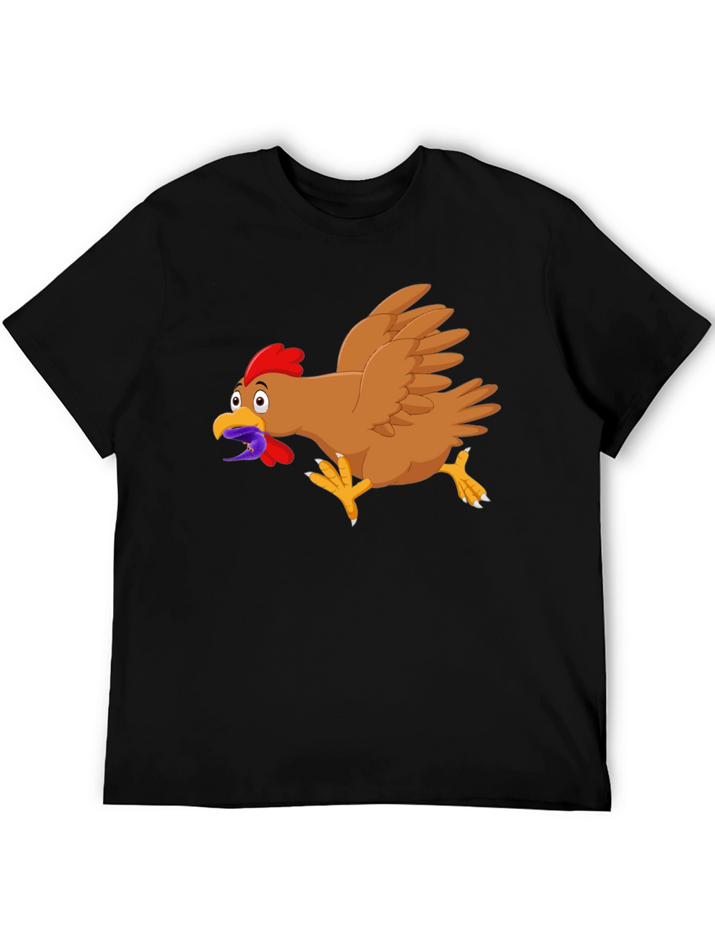 Funny Chicken Worm Cartoon Black T-Shirt
