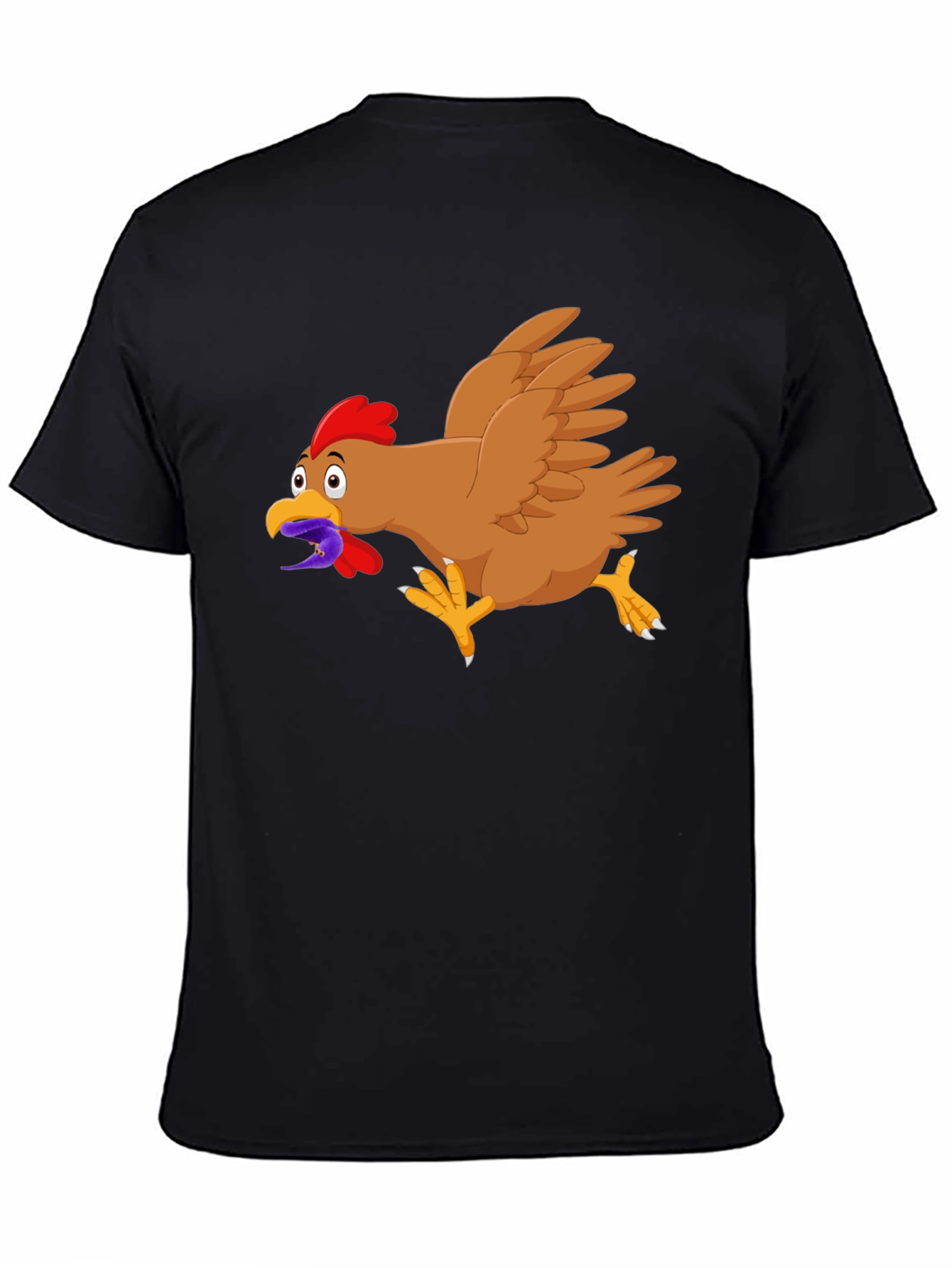 Funny Chicken Worm Cartoon Black T-Shirt